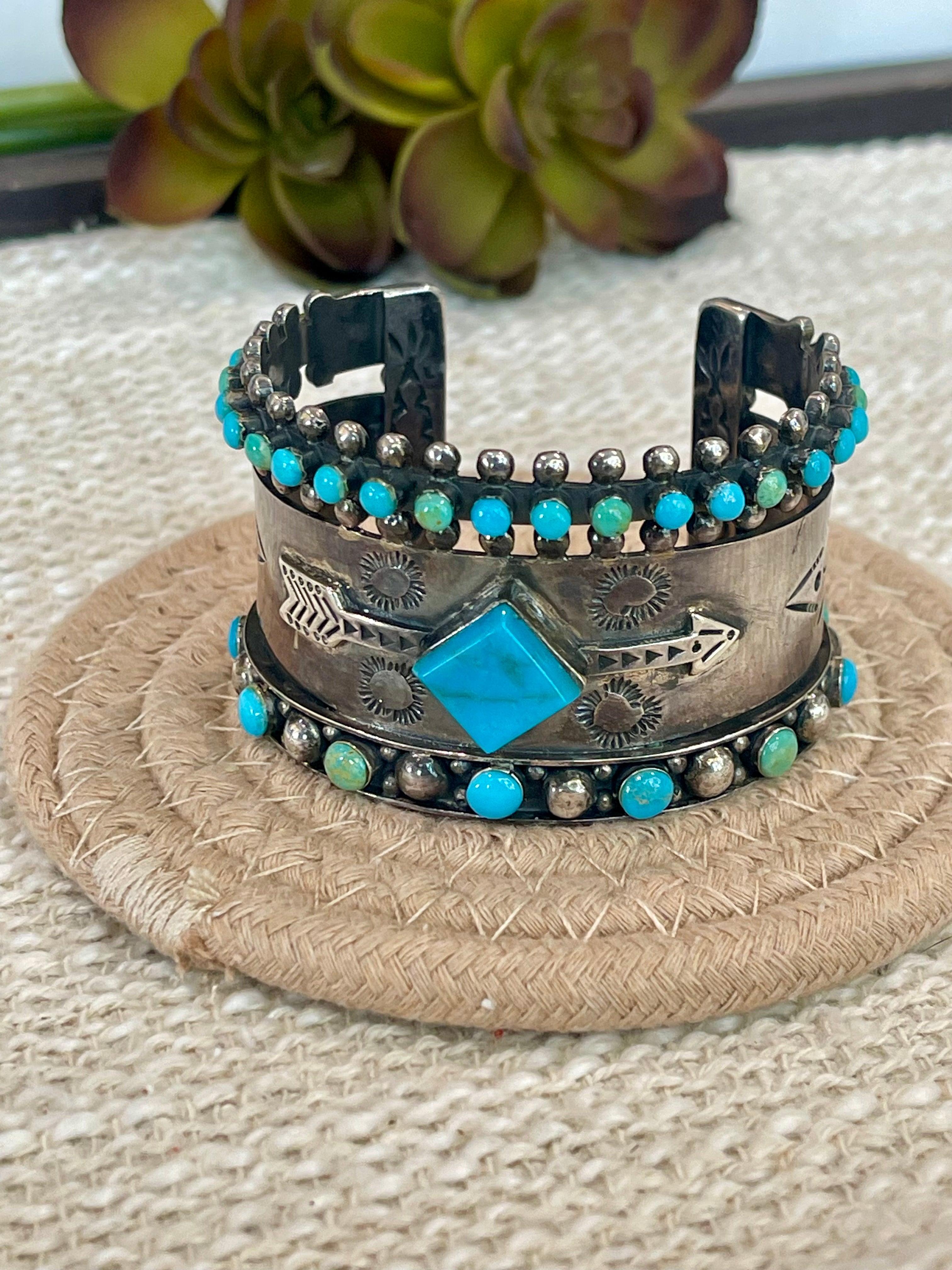 Handmade Sterling Silver, Kingman & Sonoran Mountain Turquiose Adjustable Cuff Bracelet /