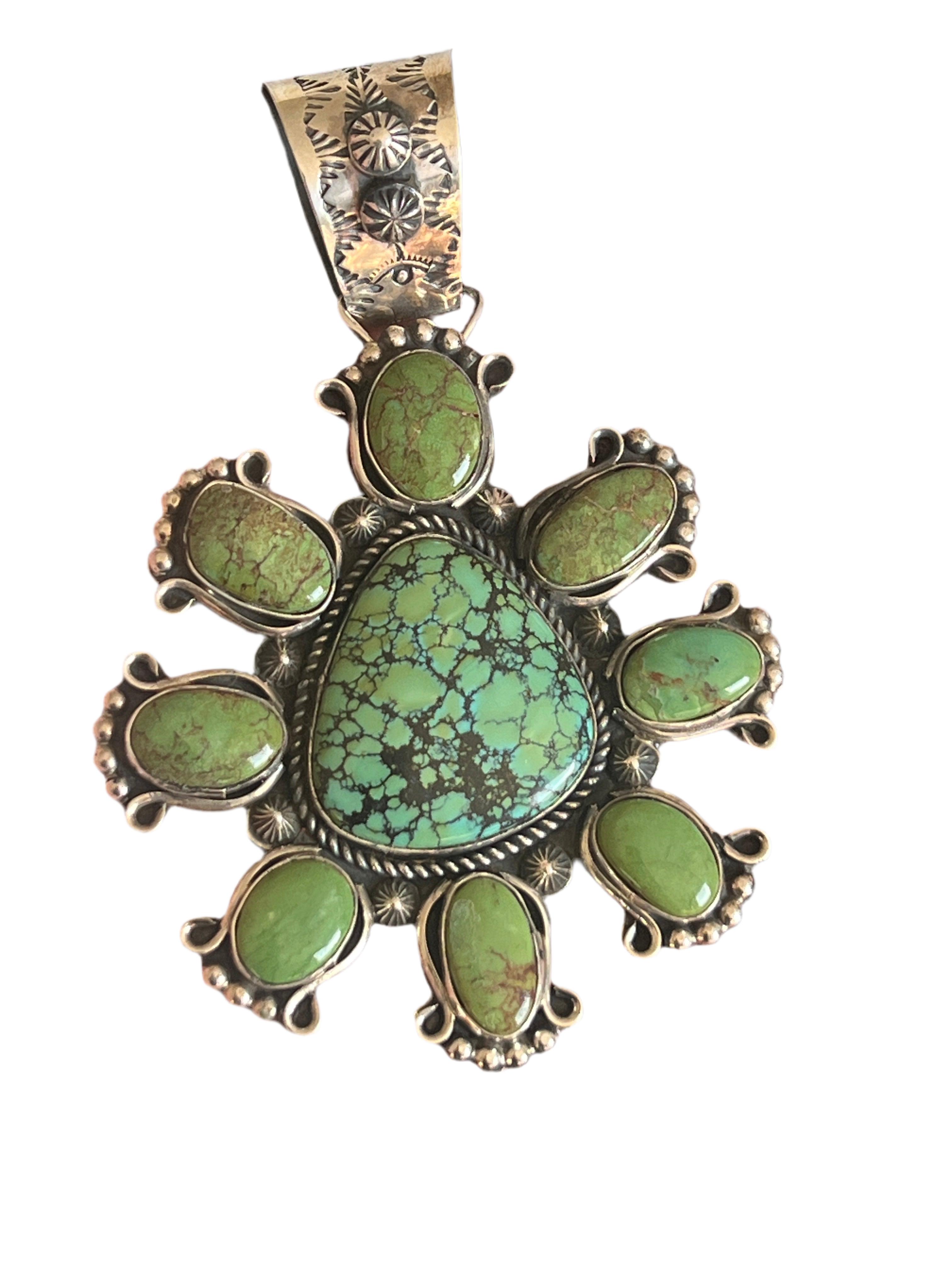 Sterling Silver, Hubei & Egyptian Turquoise Cluster Pendant by Rosella Paxson
