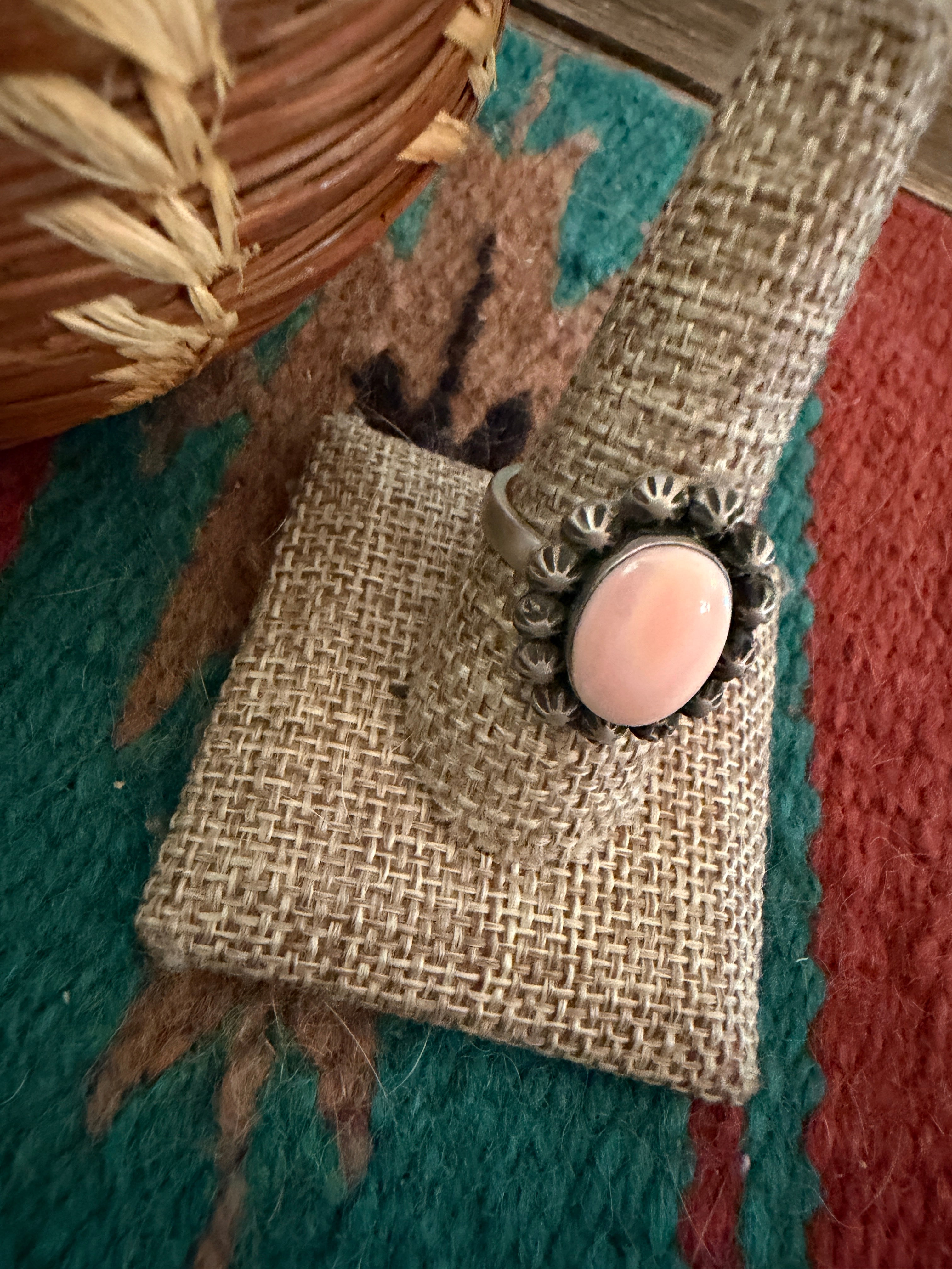 Handcrafted Queen Pink Conch & Sterling Silver Adjustable Ring