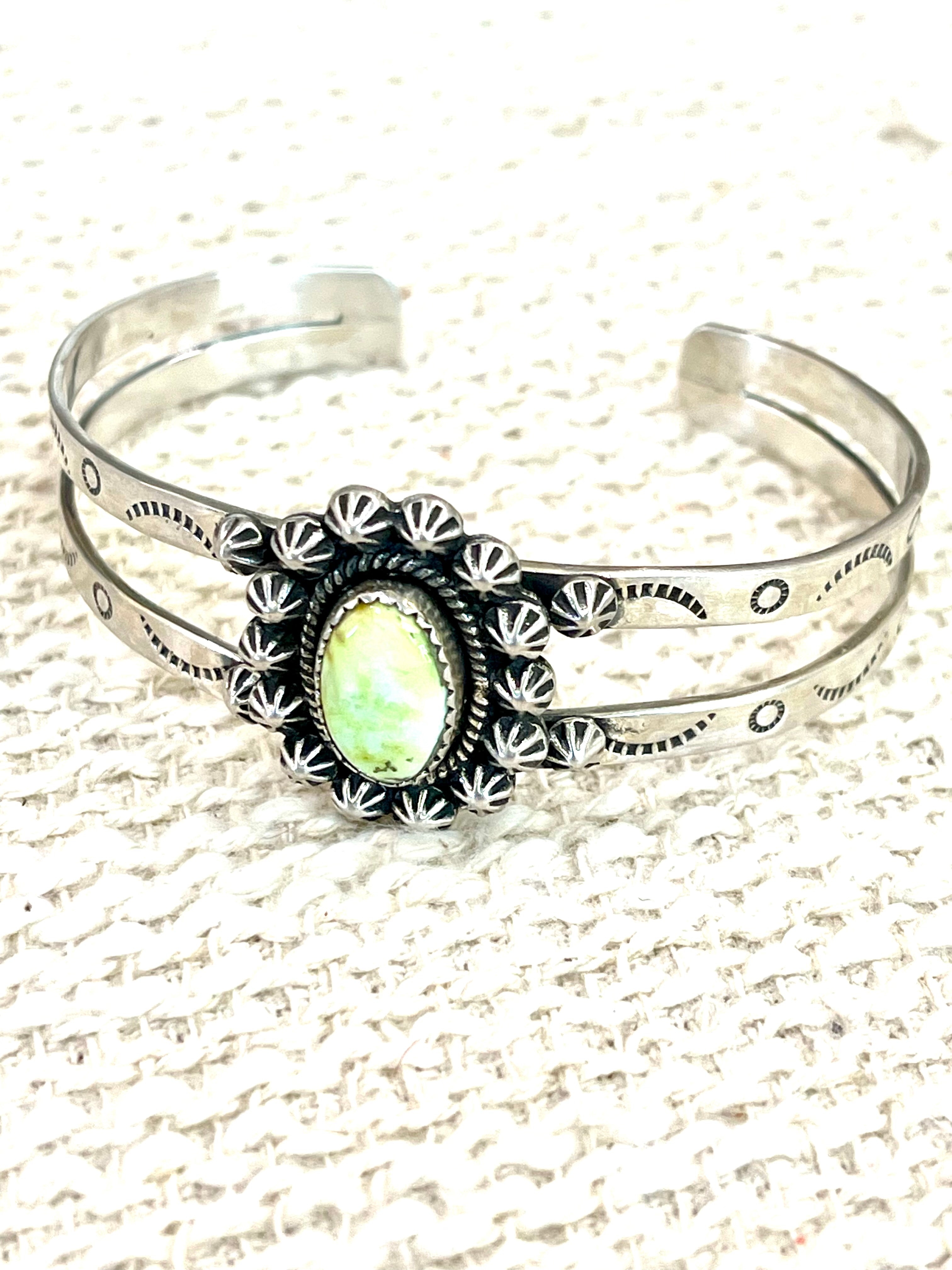 Handmade Sterling Silver Palomino Turquoise Cuff Bracelet with Signed Nizhoni