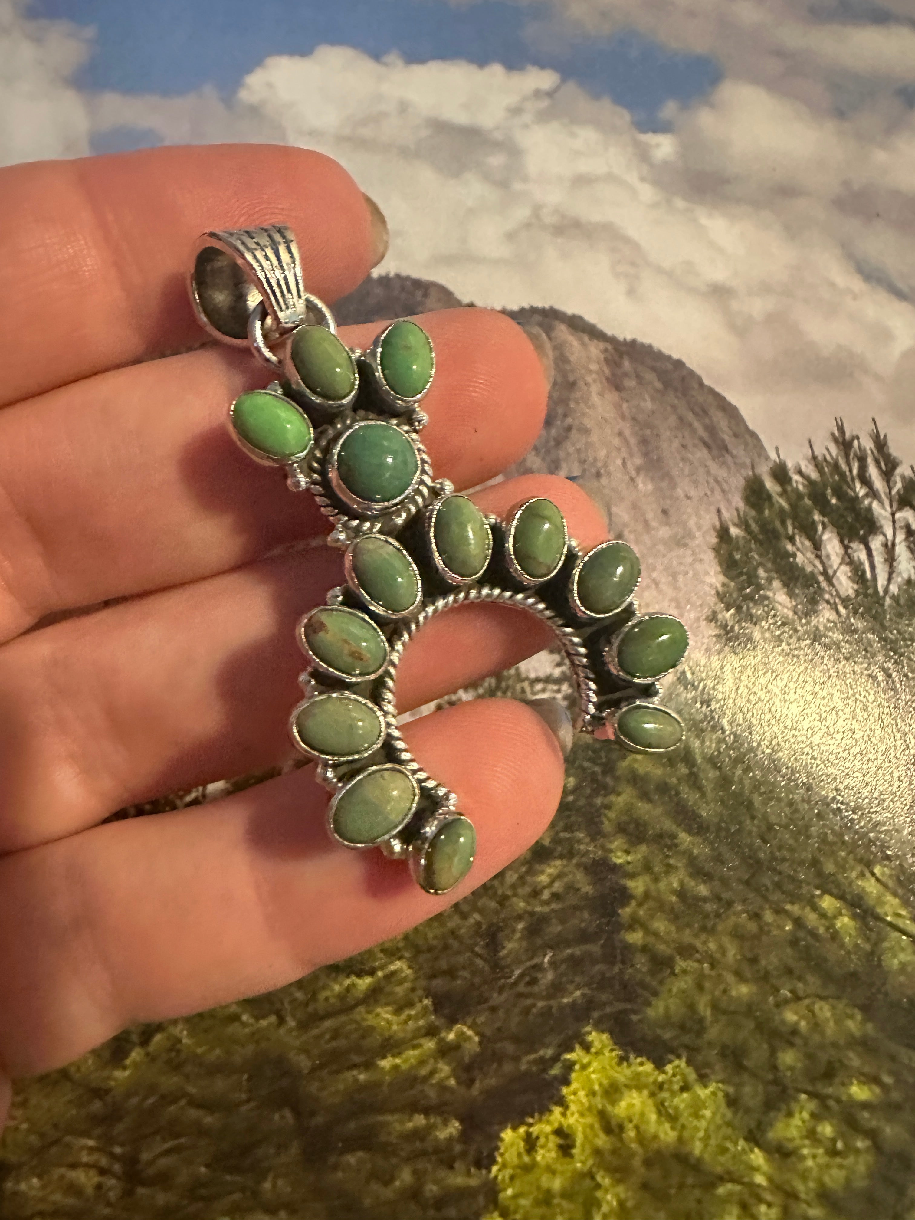 Handmade Sterling Silver Turquoie Naja Pendant By Dan Dodson more green