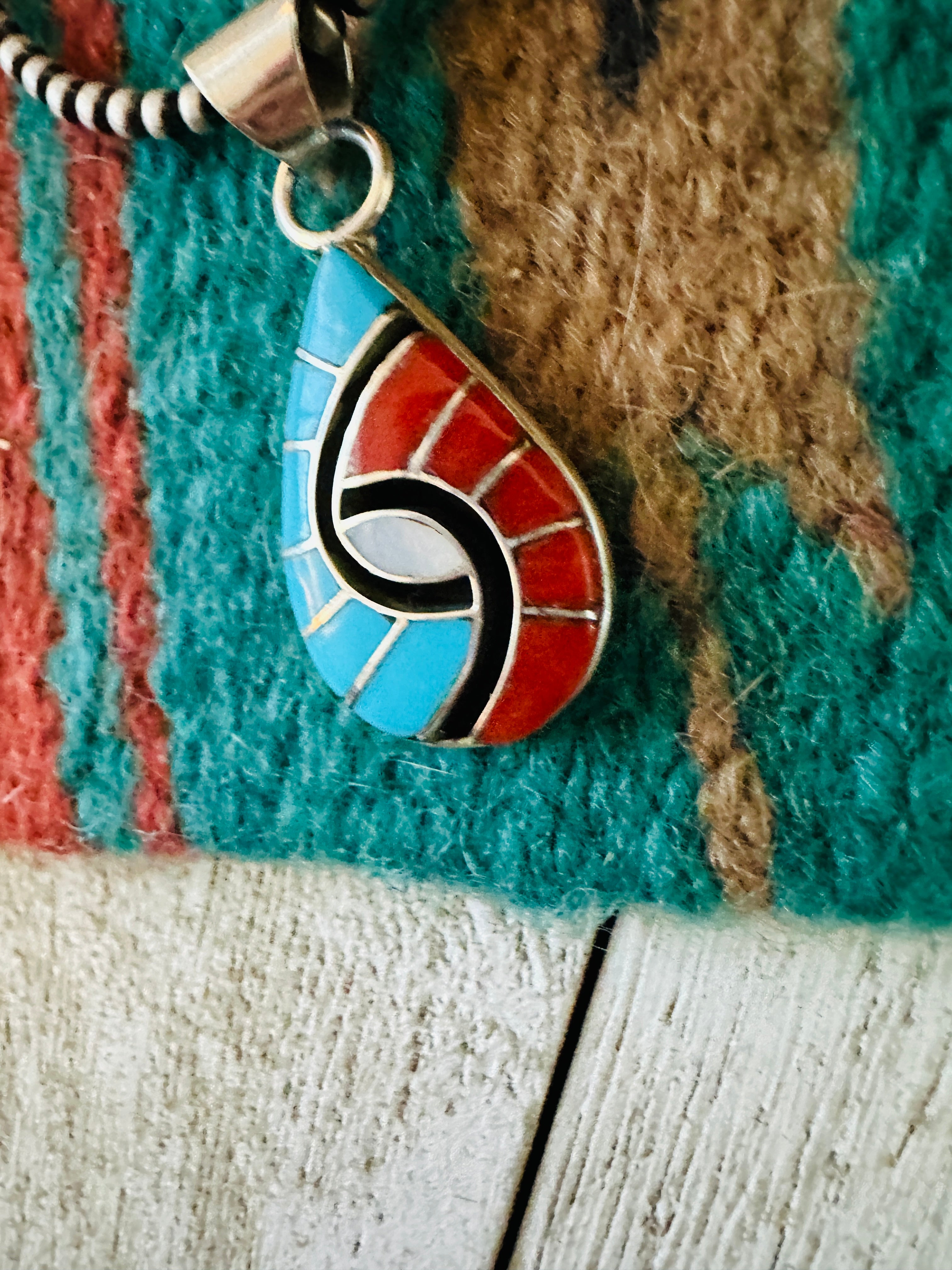 Handcrafted Multi Stone & Sterling Silver Inlay Pendant