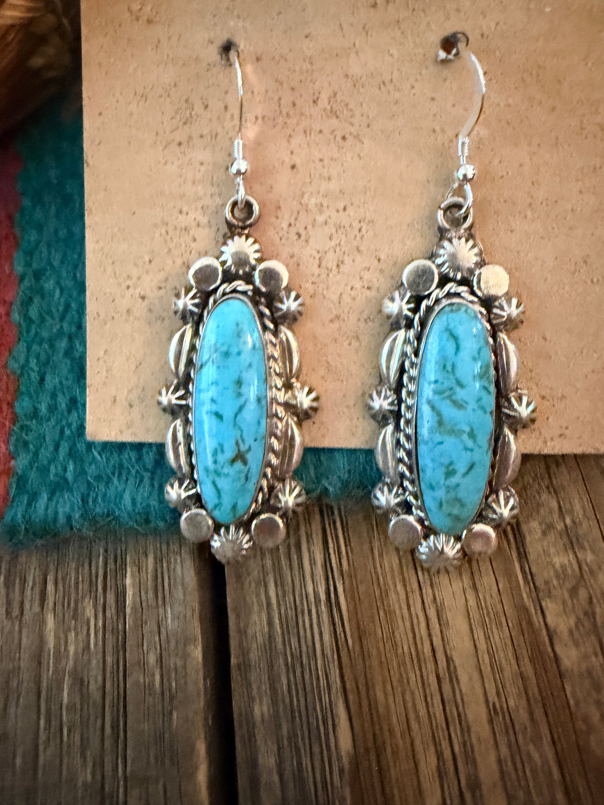 Old Pawn Handcrafted Sterling Silver & Turquoise Dangle Earrings