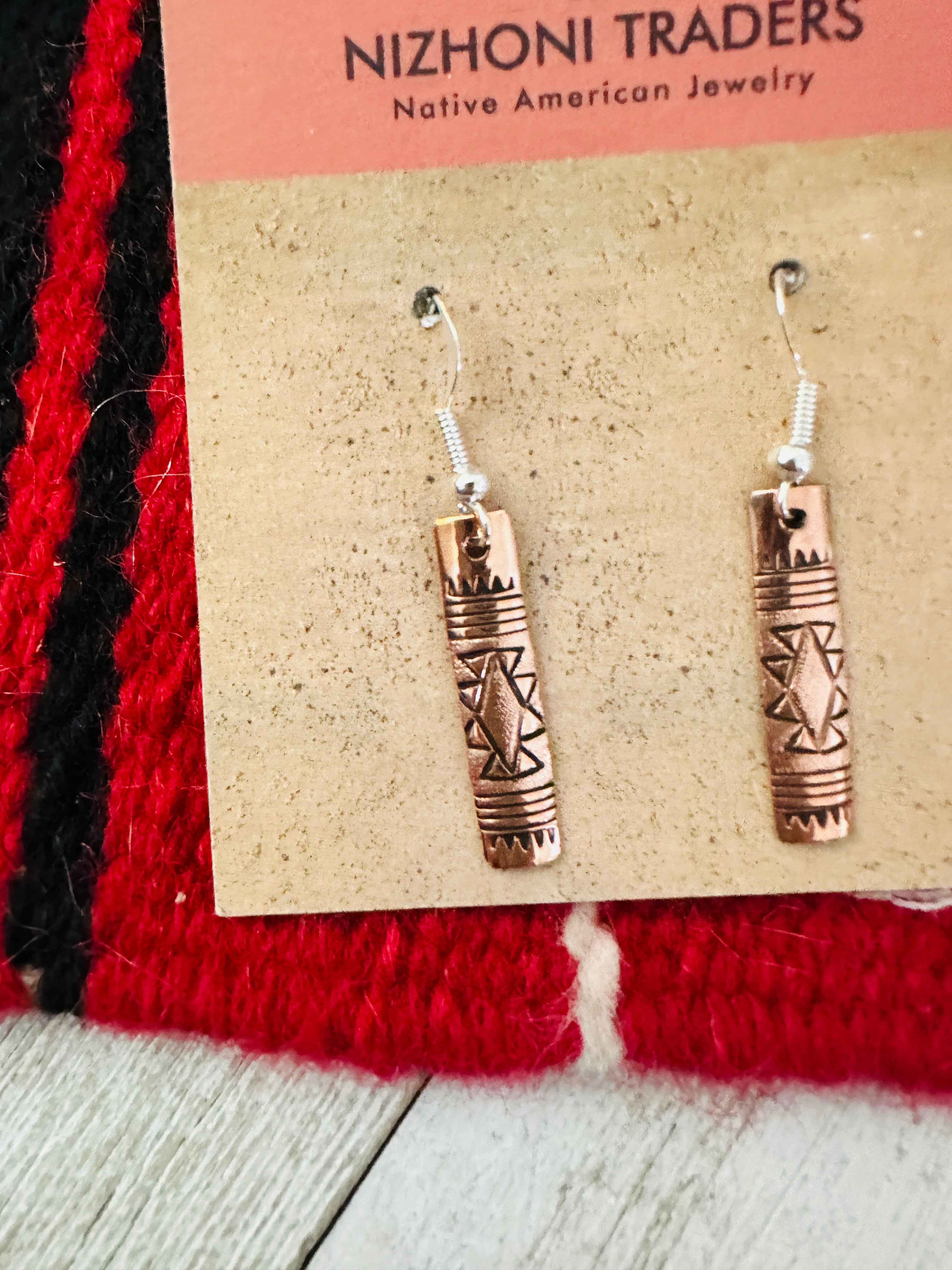 Hand Stamped Copper Dangle Earrings