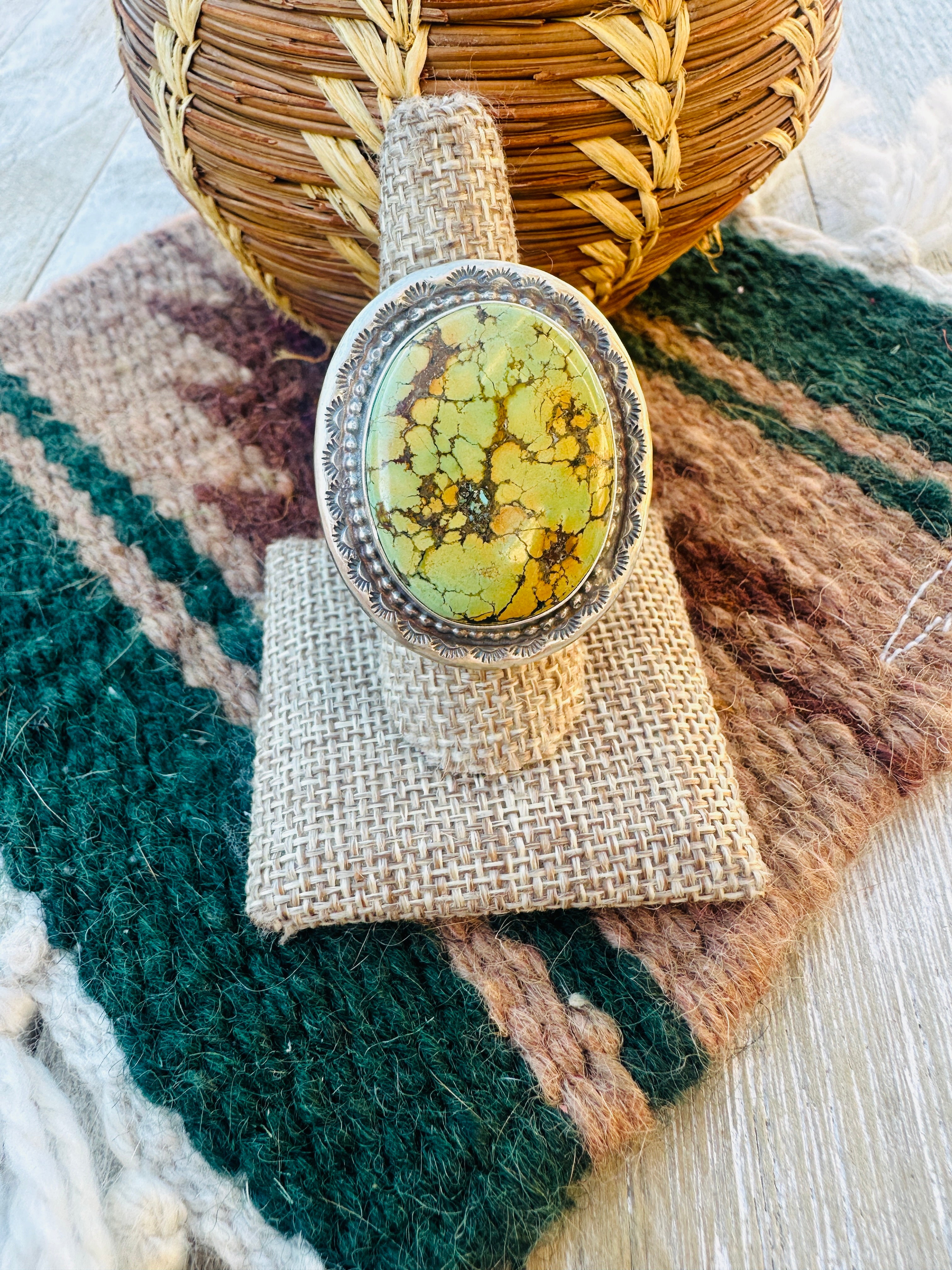 Handcrafted Tibetan Turquoise & Sterling Silver Ring Size 9