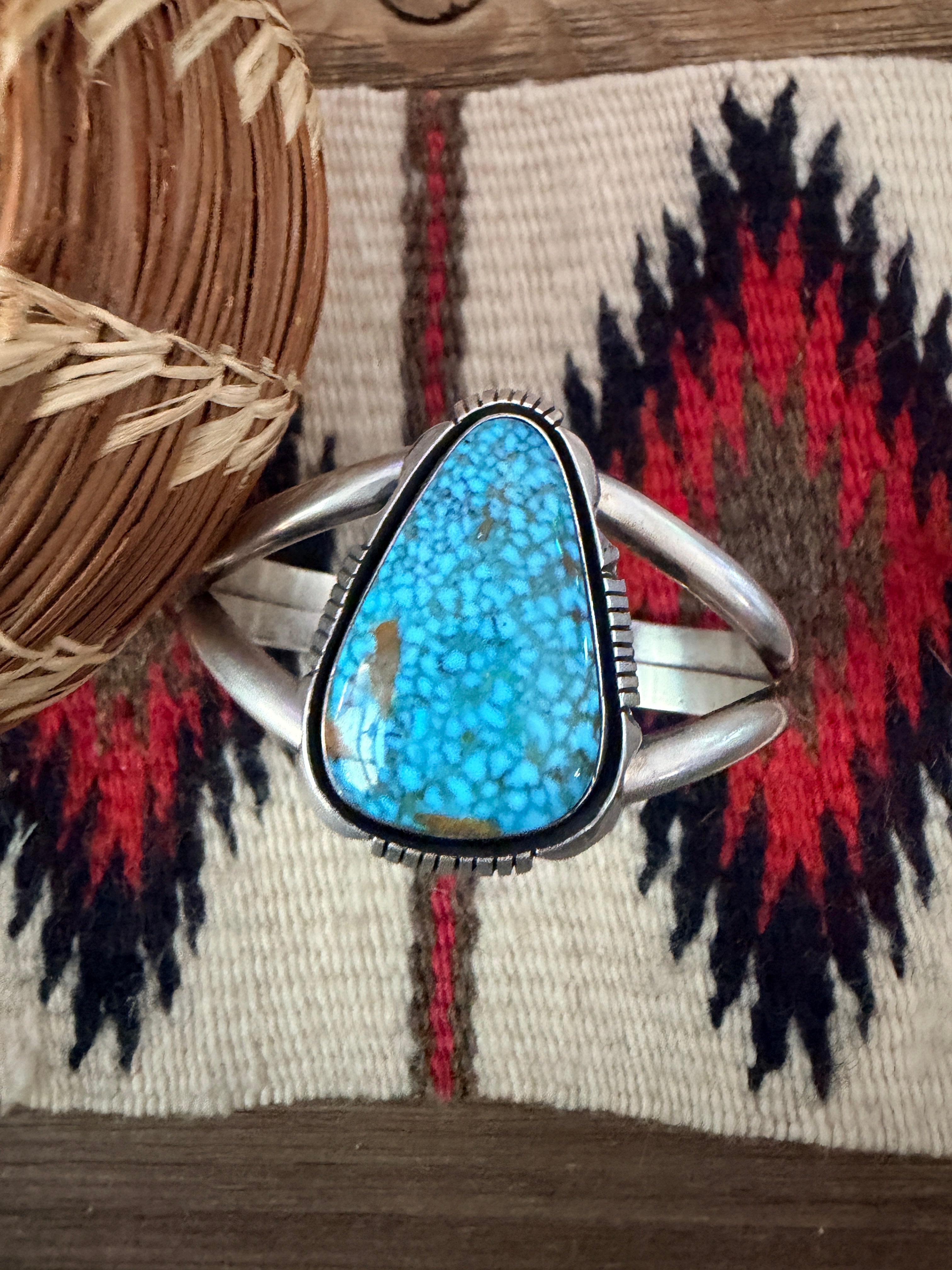 Handcrafted Kingman Web Turquoise & Sterling Silver Cuff Bracelet