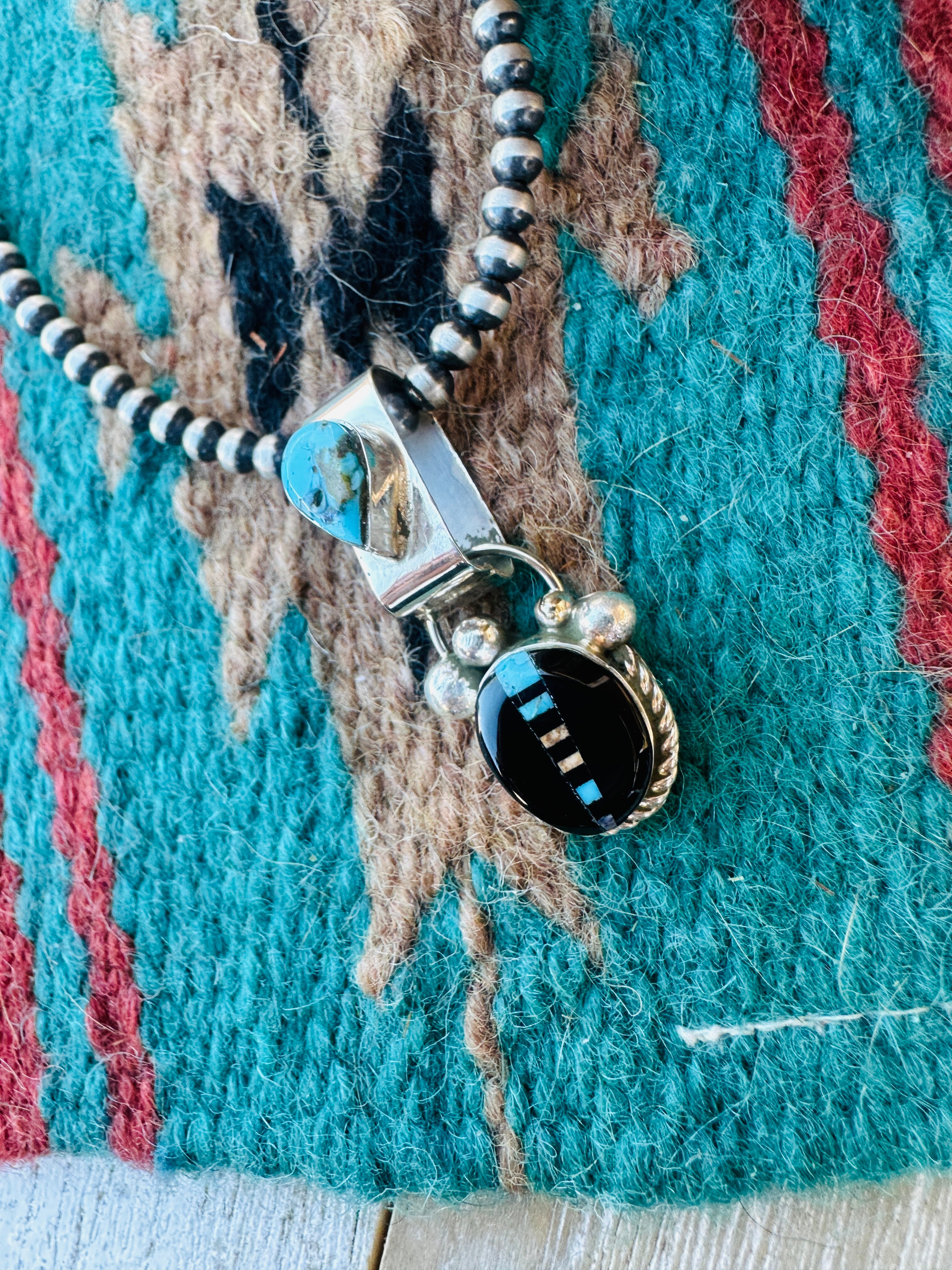 Handcrafted Sterling Silver and Multi Stone Inlay Pendant by Ray Jack