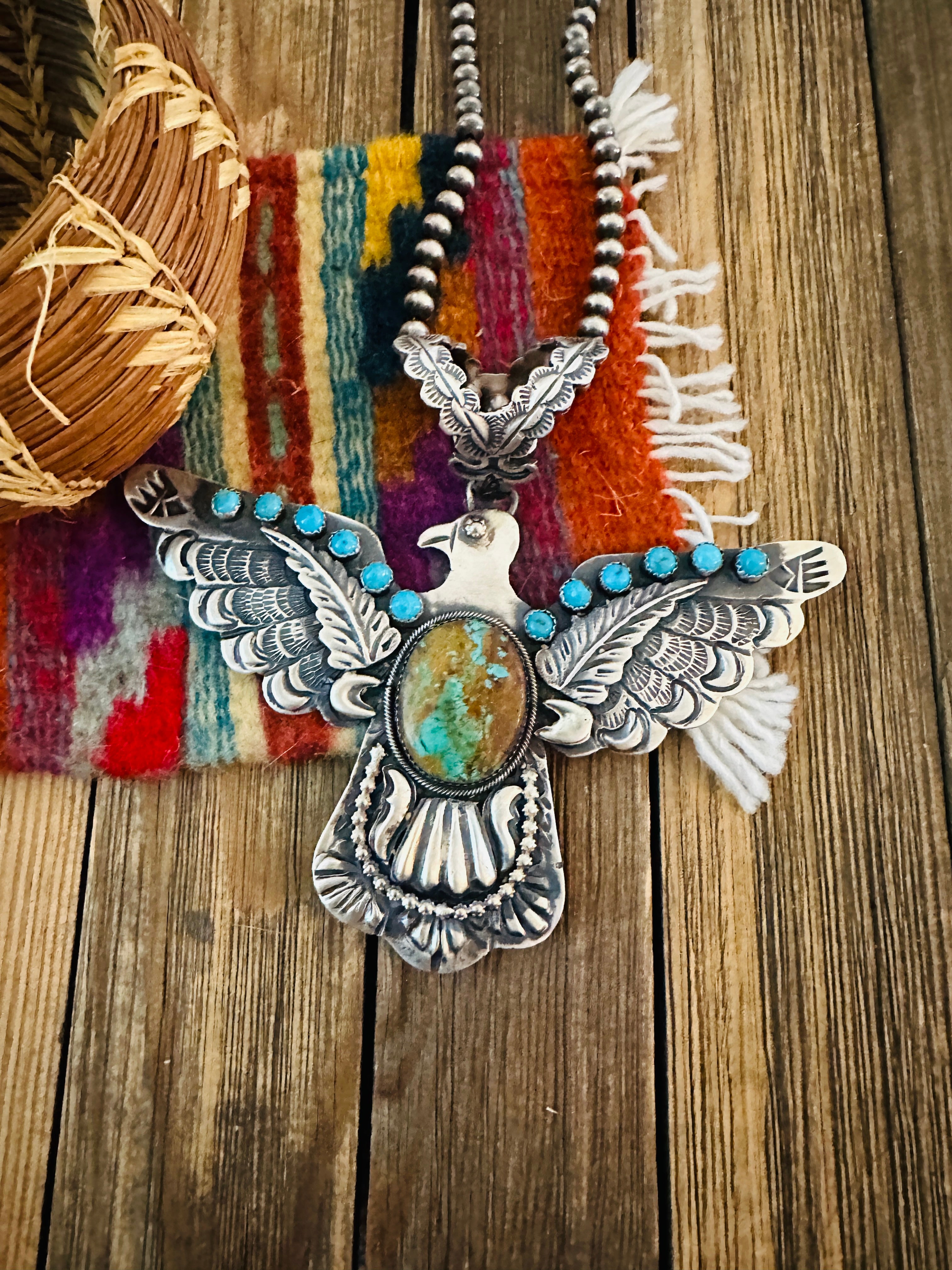 Handcrafted Turquoise & Sterling Silver Thunderbird Pendant by Richard Yazzie