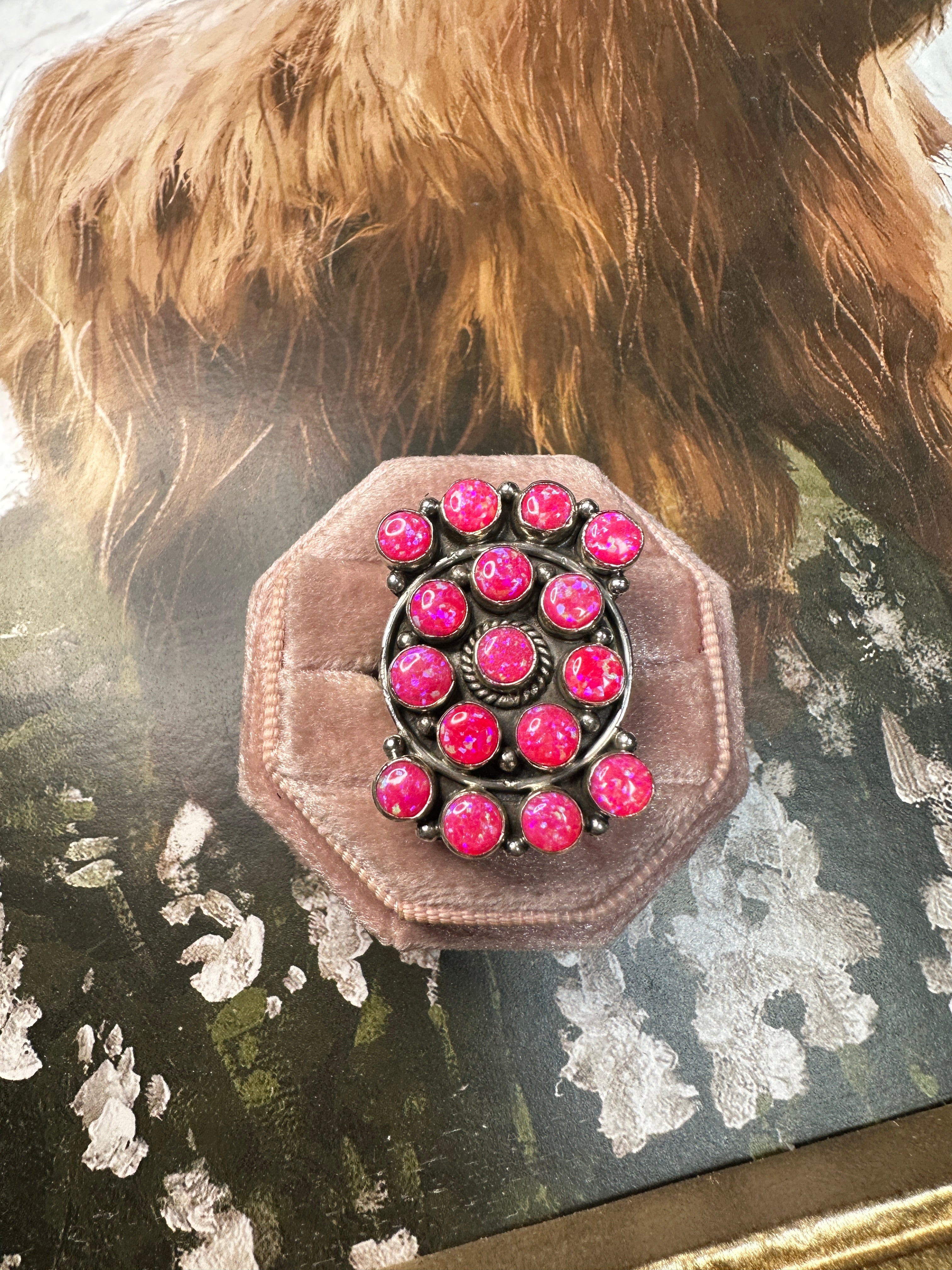 Handmade Adjustable Hot Pink Fire Opal Sterling Silver Ring