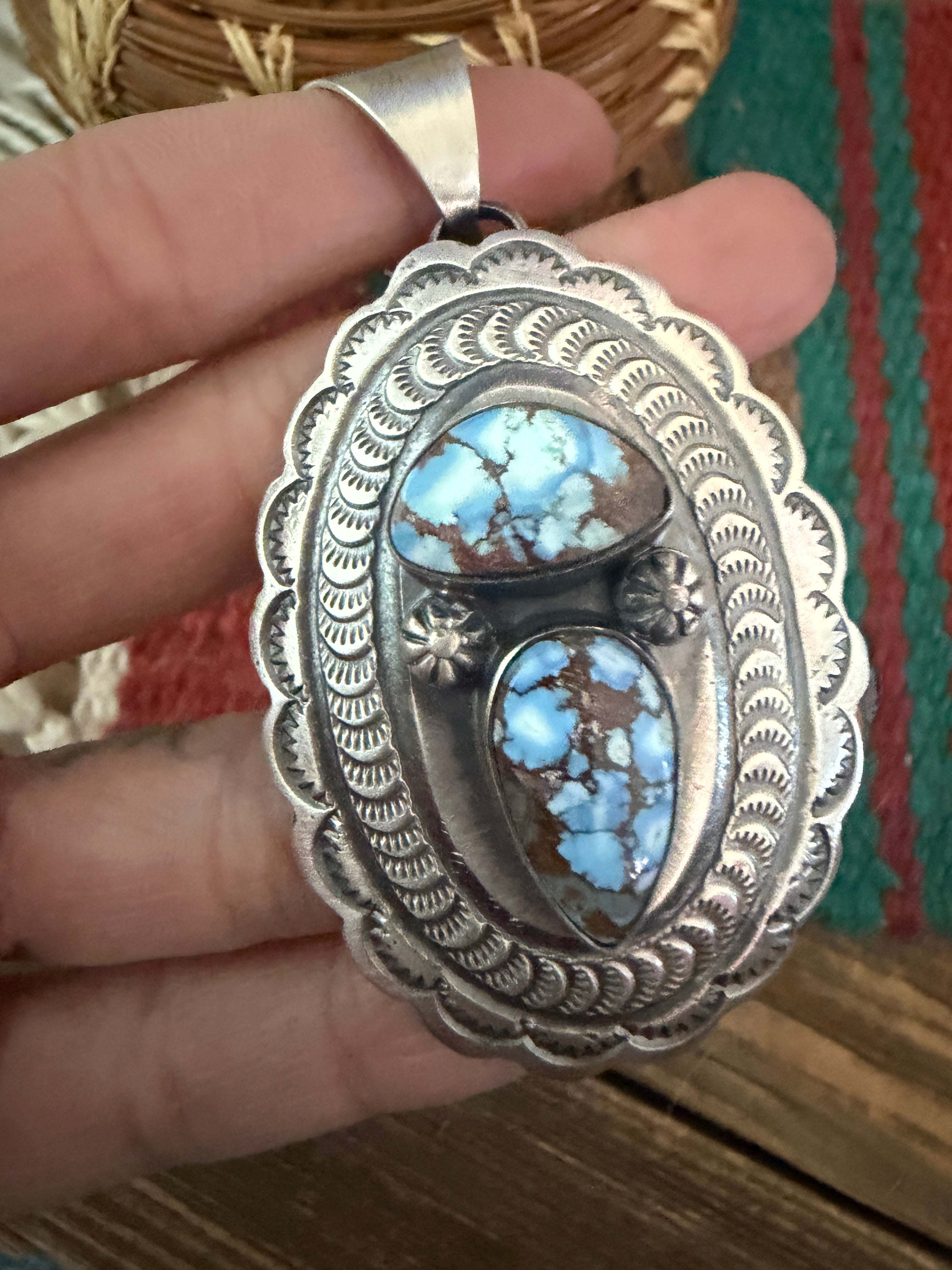 Handcrafted Sterling Silver & Golden Hills Turquoise Concho Pendant by Chimney Butte