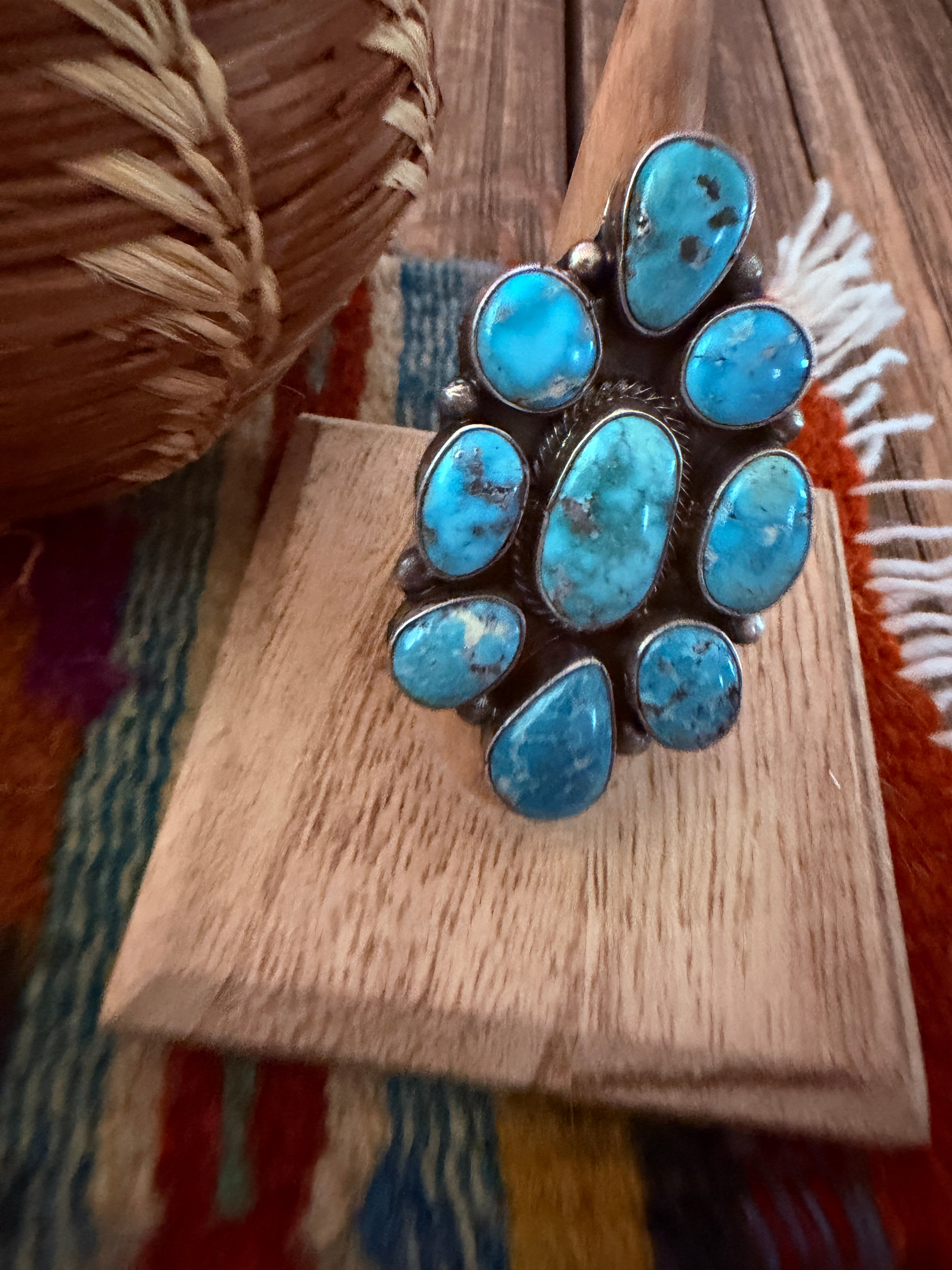 Handcrafted Turquoise & Sterling Silver Cluster Adjustable Ring Sheila Becenti