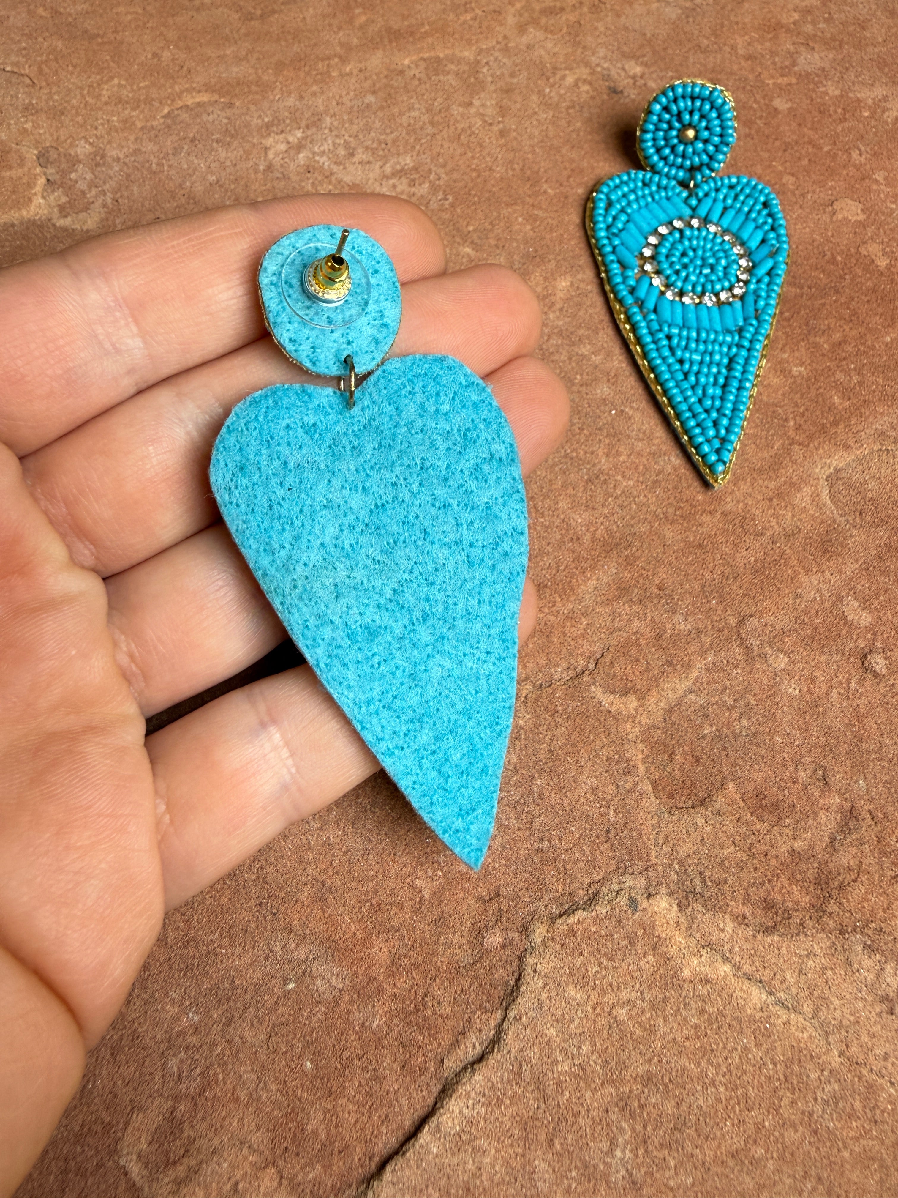 “The Golden Collection” Handmade Turquoise Beaded Heart Earrings