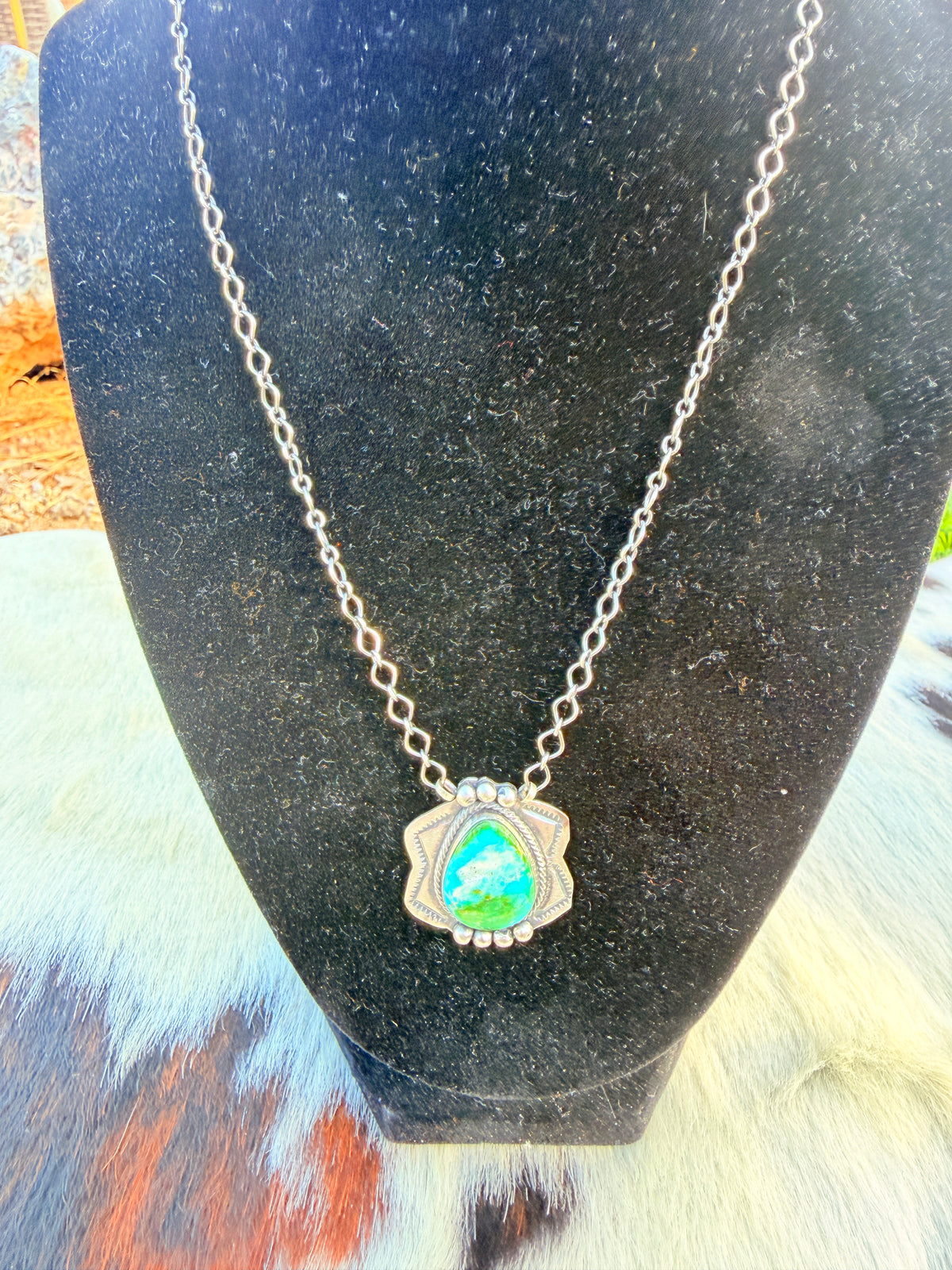 Handcrafted Sonoran Mountain Turquoise & Sterling Silver Necklace by C