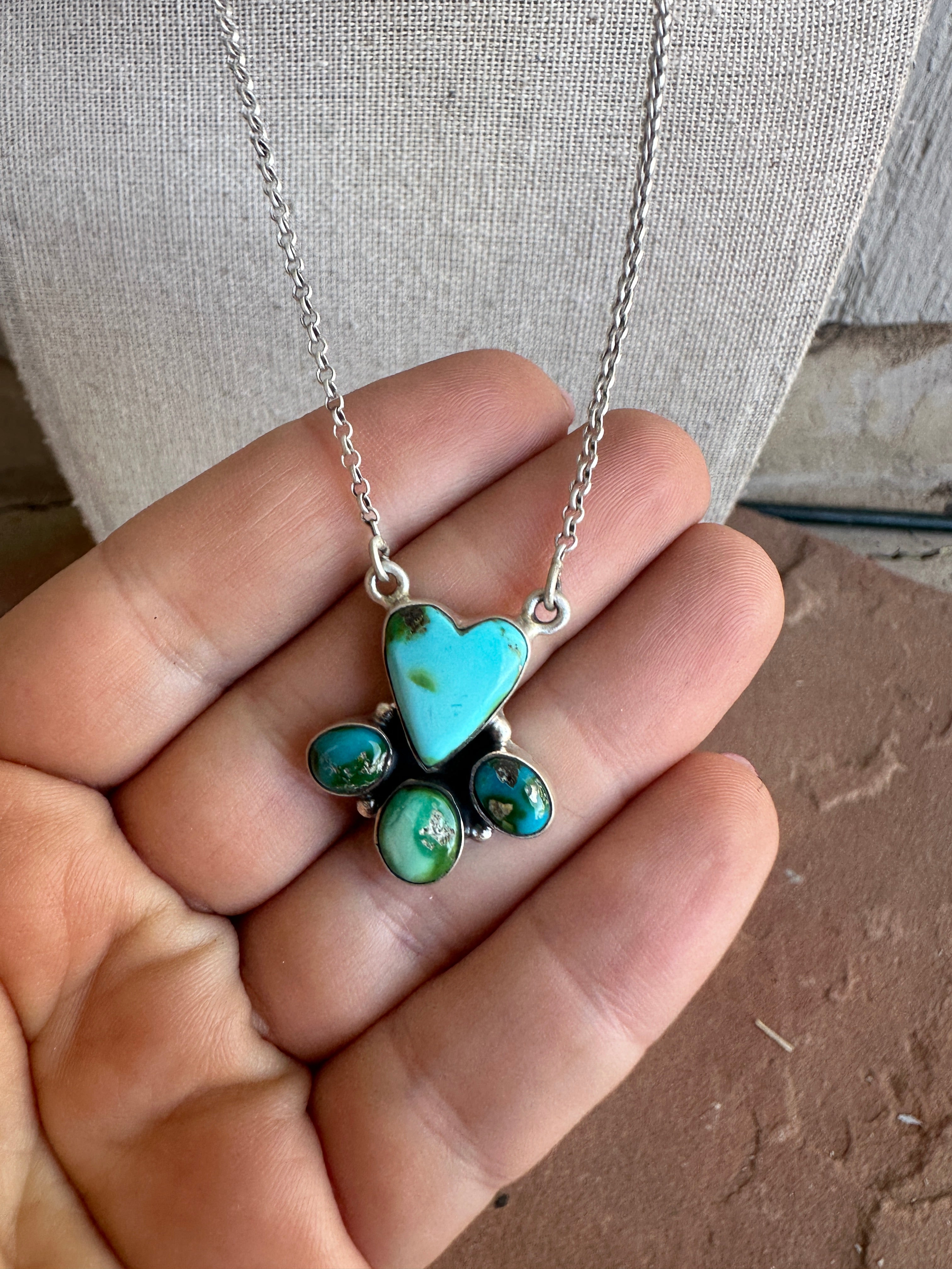 Beautiful Handmade Sterling Silver & Sonoran Mountain Turquoise Heart Necklace