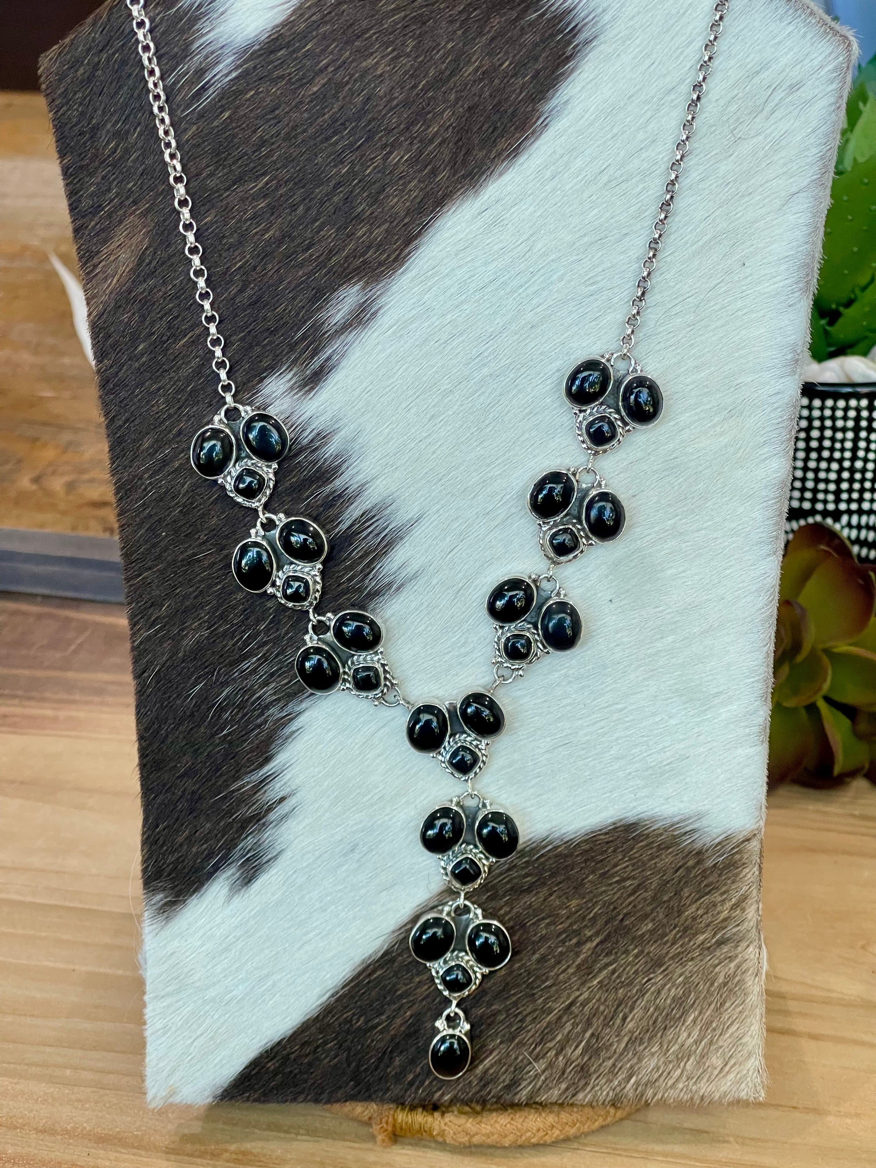 Beautiful Handmade Sterling Silver & Onyx Necklace And Earring Set