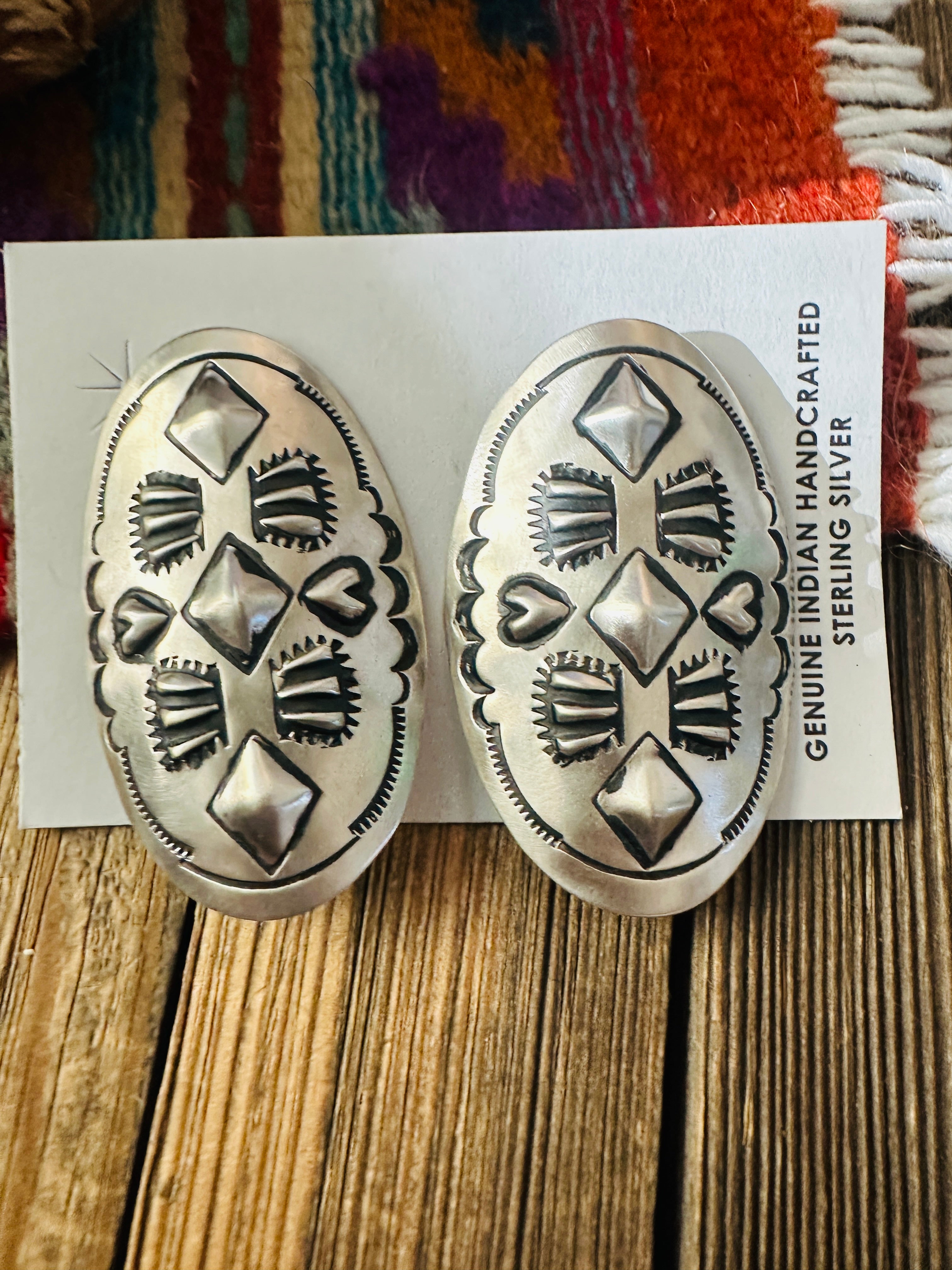 Handcrafted Sterling Silver Concho Post Earrings by Leander Tahe