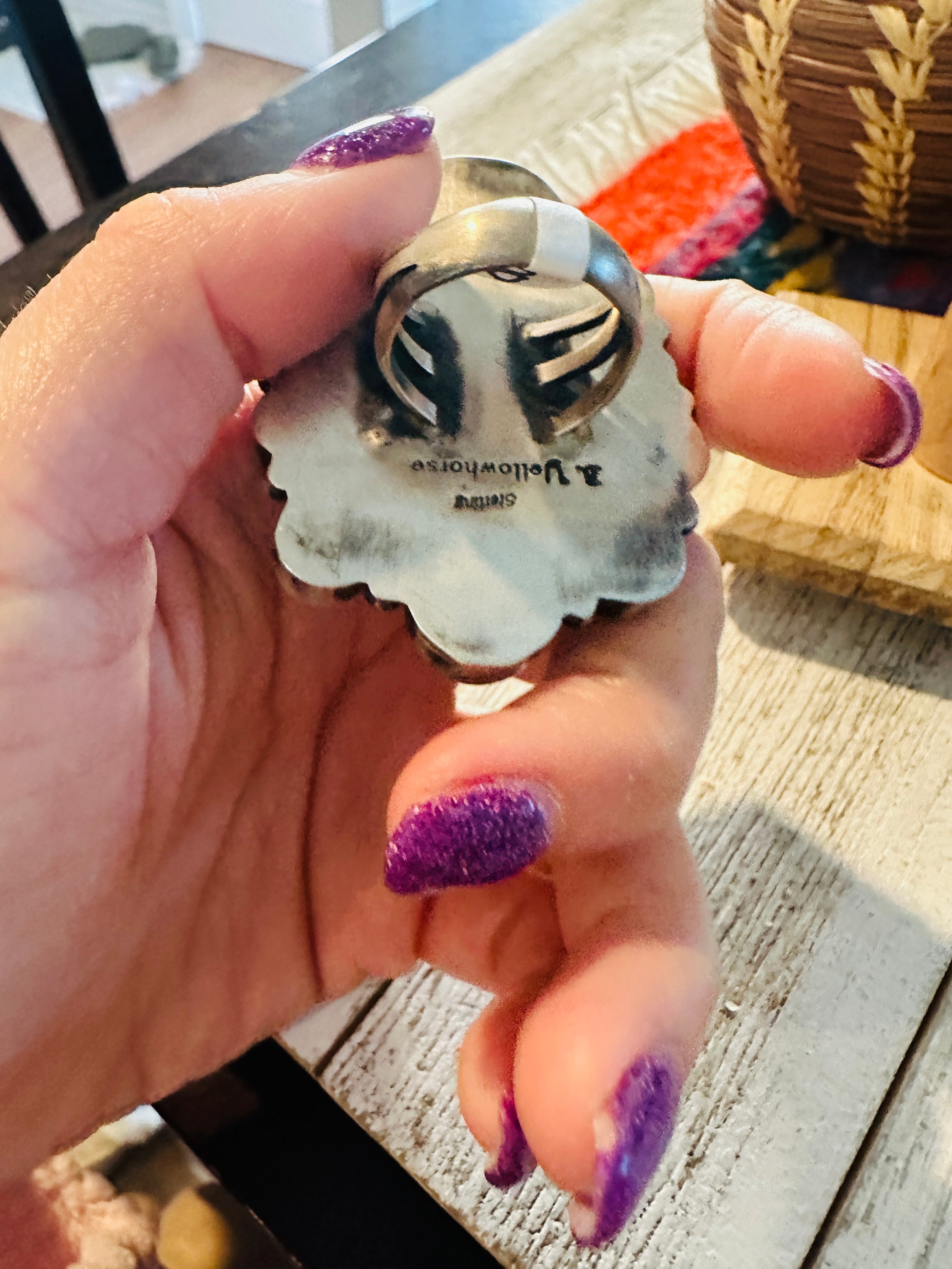 Navajo Golden Hills Turquoise & Sterling Silver Cluster Ring Size 7 by B. Yellowhorse