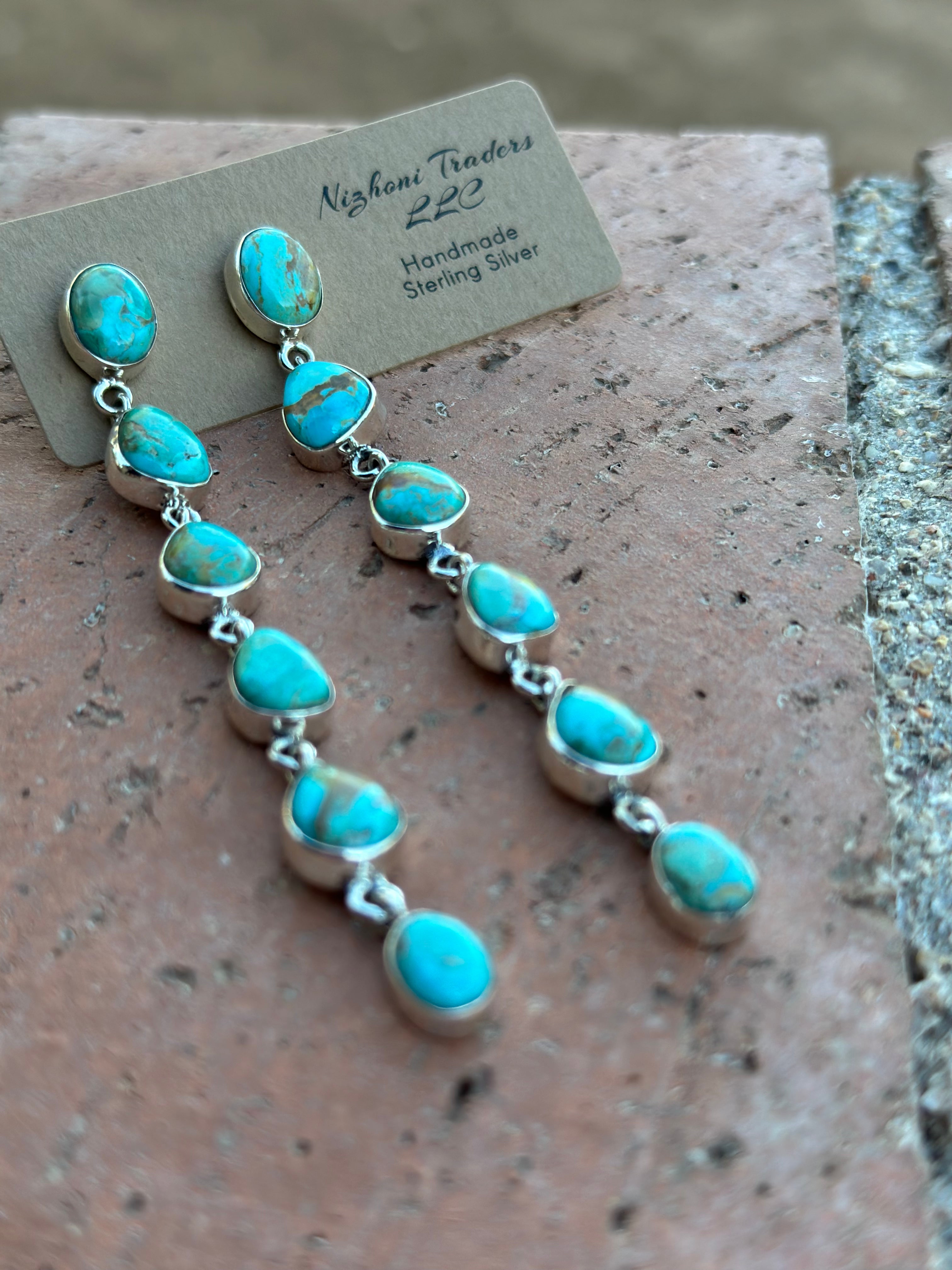 Turquoise Tranquility Natural Royston 6 Stone Turquoise and Sterling Silver Dangles