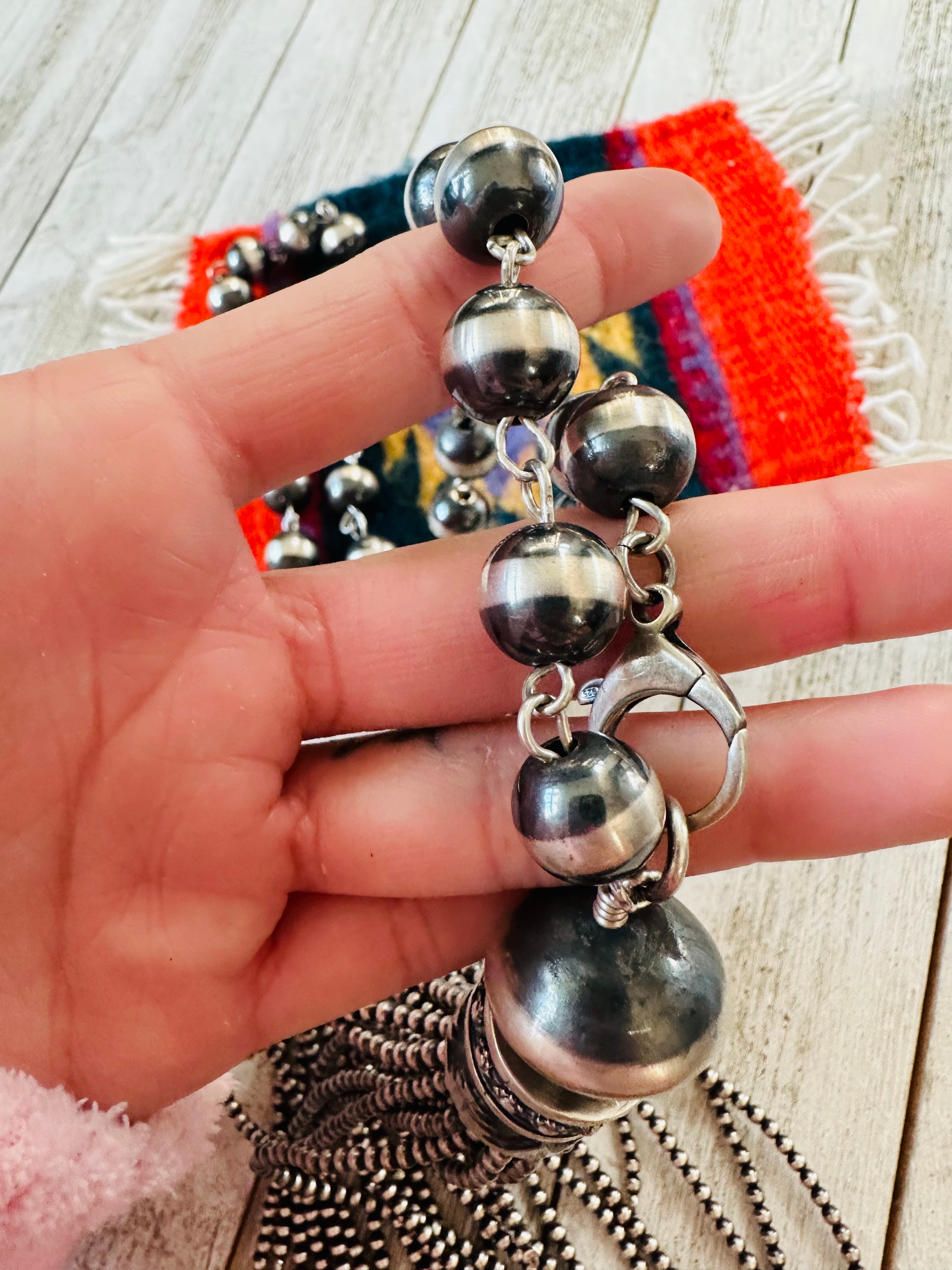 Handcrafted Sterling Silver Beaded Tassel Blossom Necklace