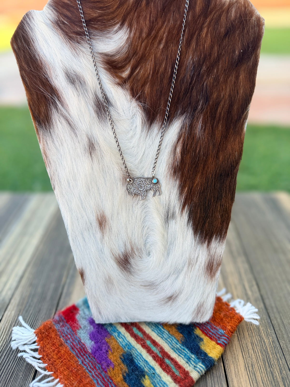 Handmade Sterling Silver & Turquoise Buffalo Necklace