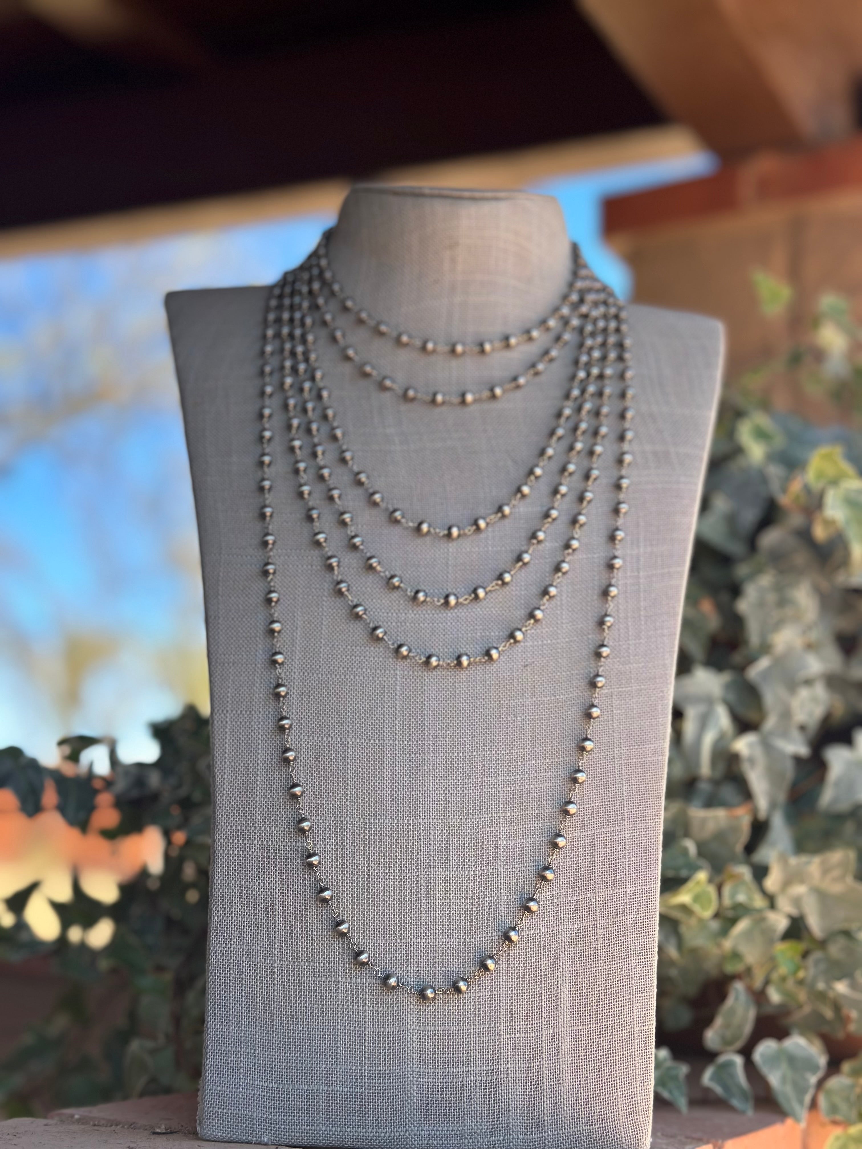 Handcrafted Sterling Silver 6mm Rosary Beaded Necklaces 144"