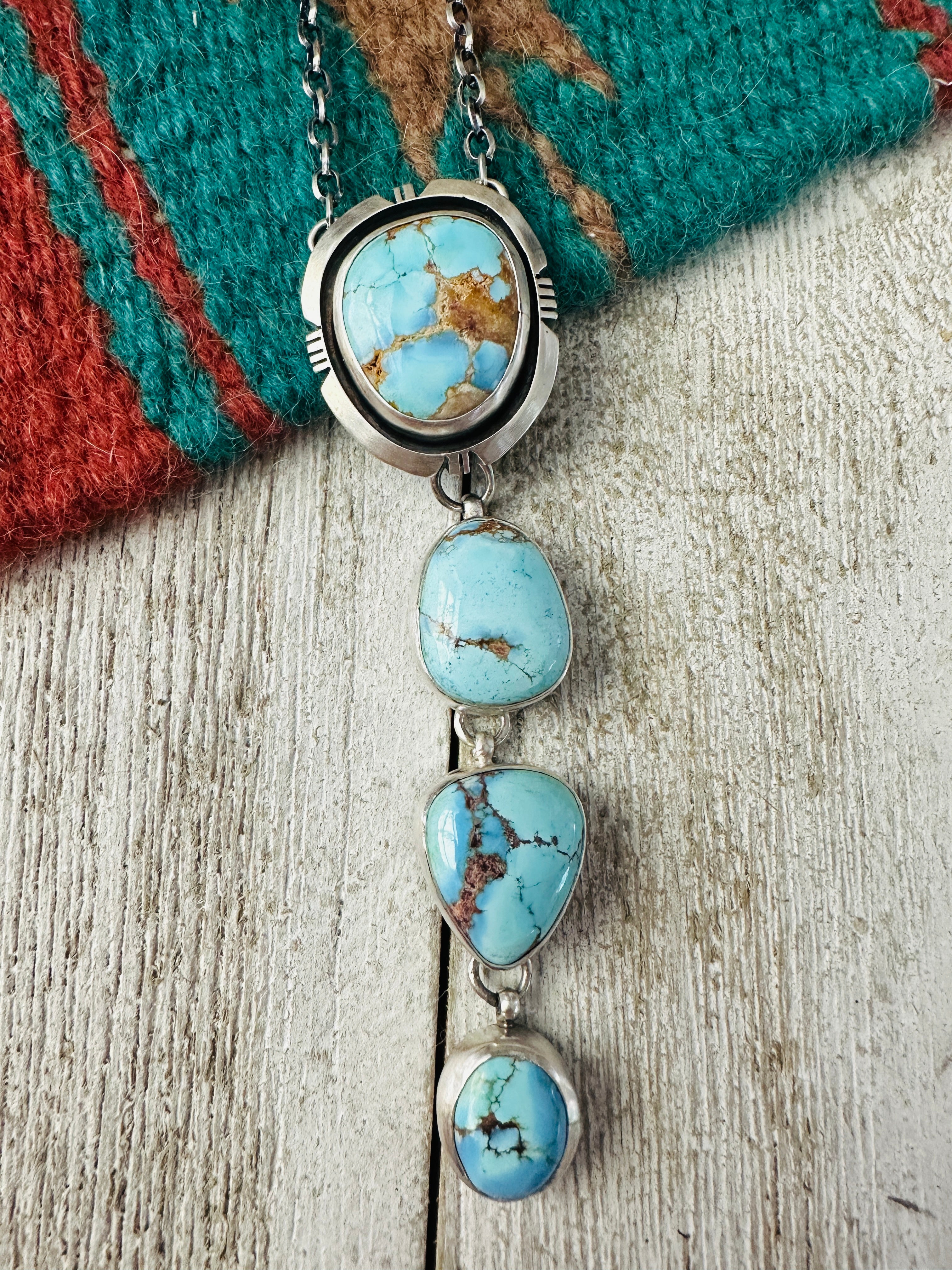 Handcrafted Sterling Silver & Golden Hills Turquoise Lariat Necklace