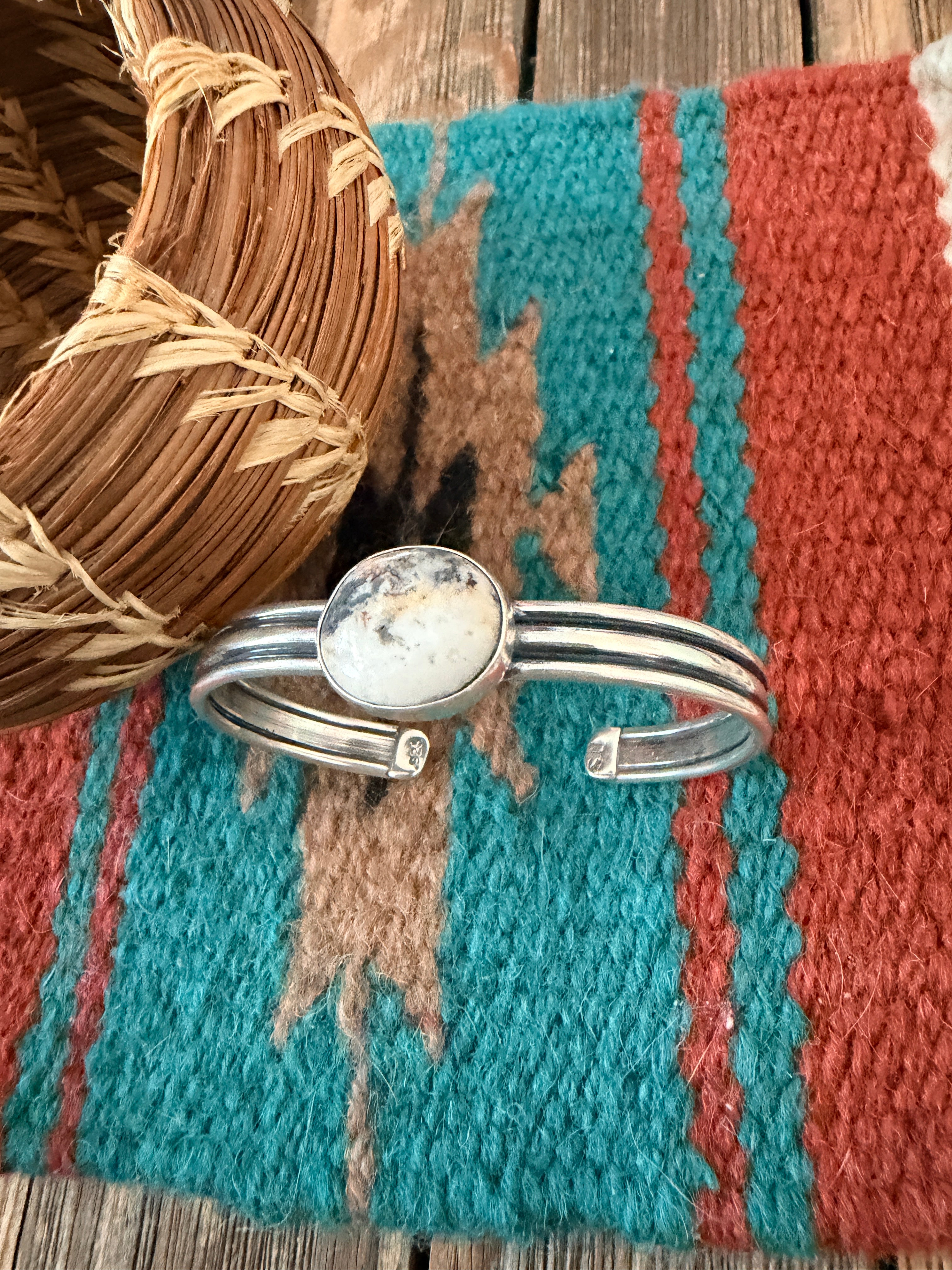 Handcrafted White Buffalo & Sterling Silver Cuff Bracelet