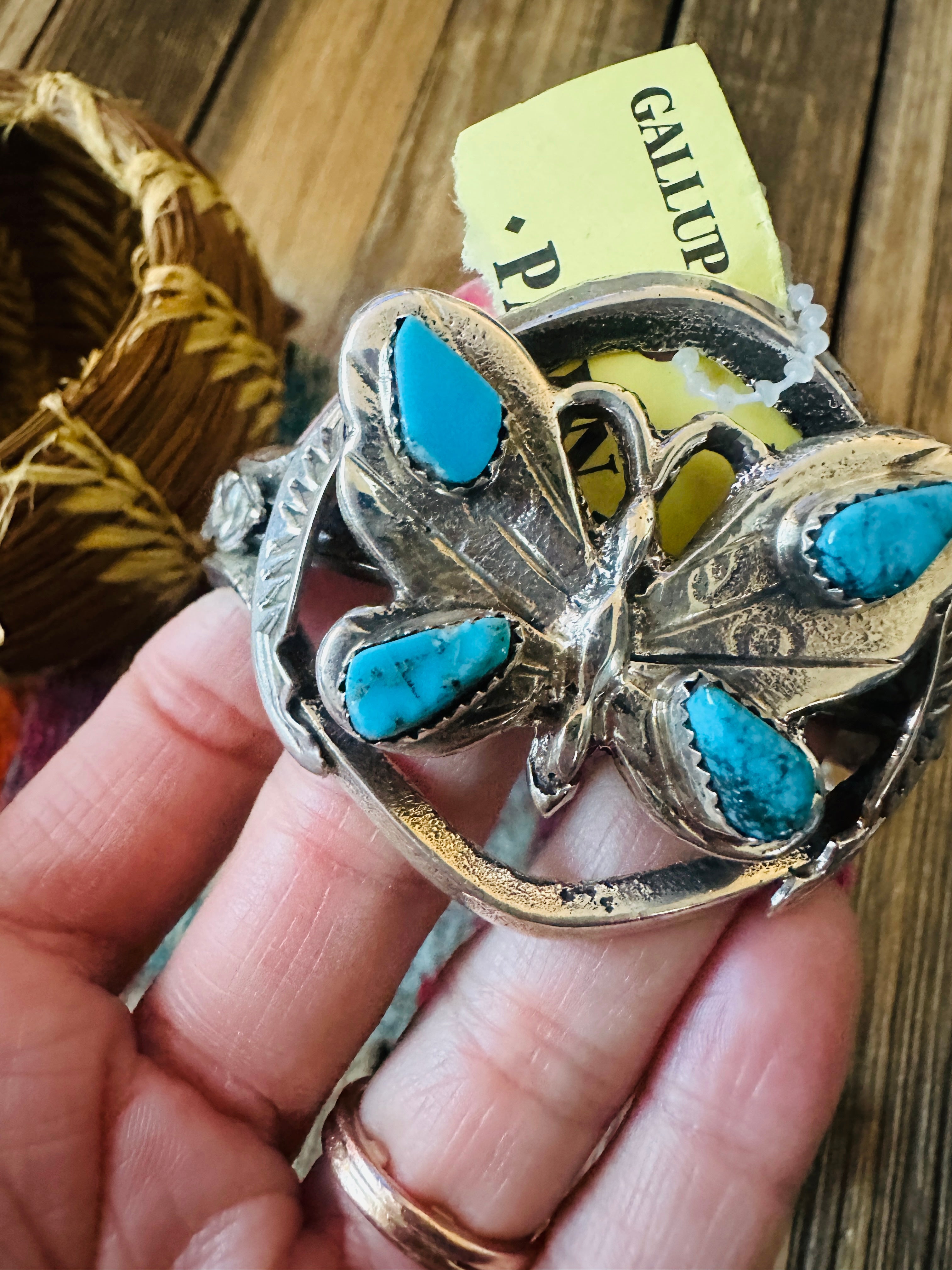 Handcrafted Old Pawn Sterling Silver & Turquoise Butterfly Cuff Bracelet