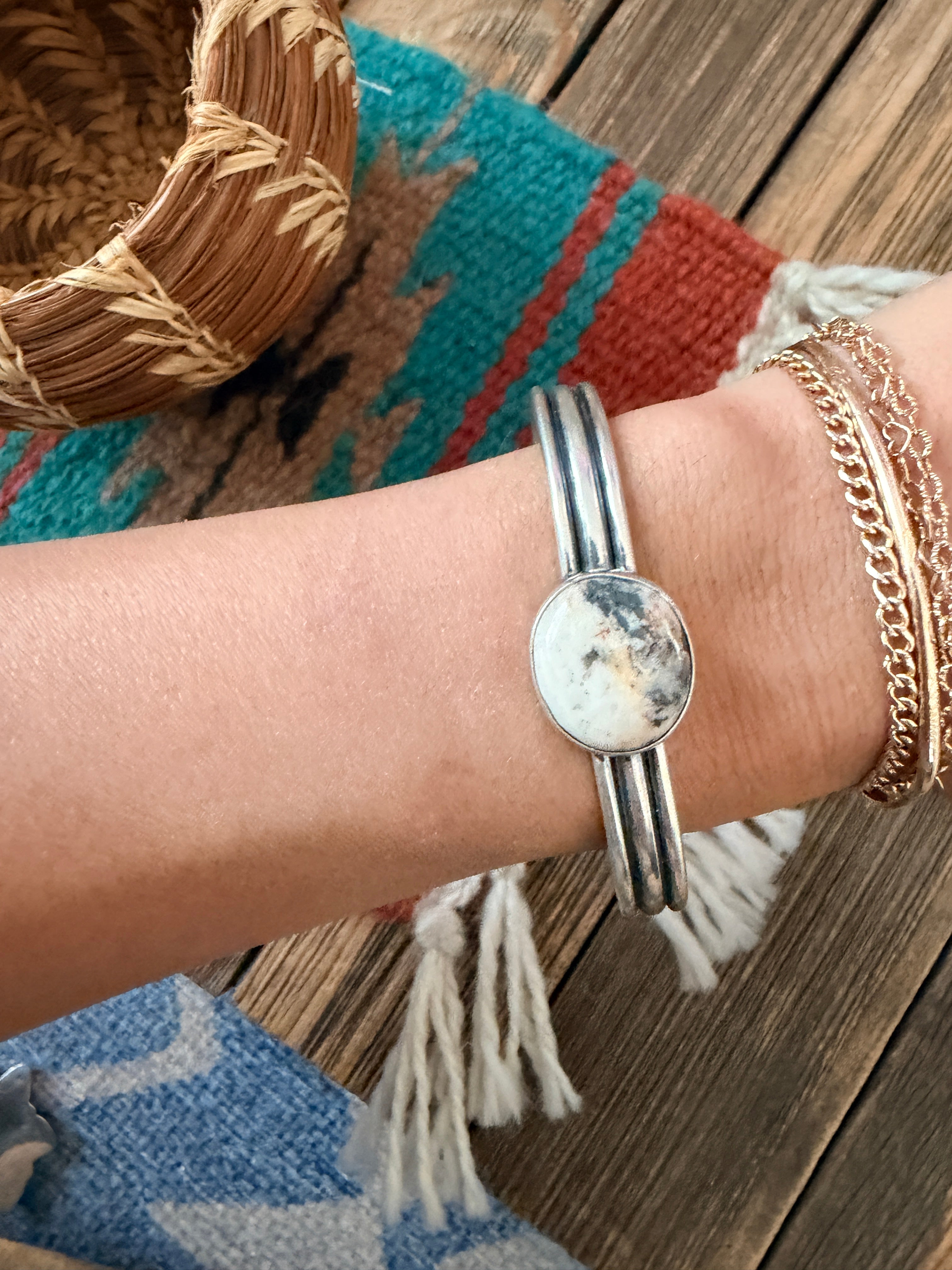Handcrafted White Buffalo & Sterling Silver Cuff Bracelet