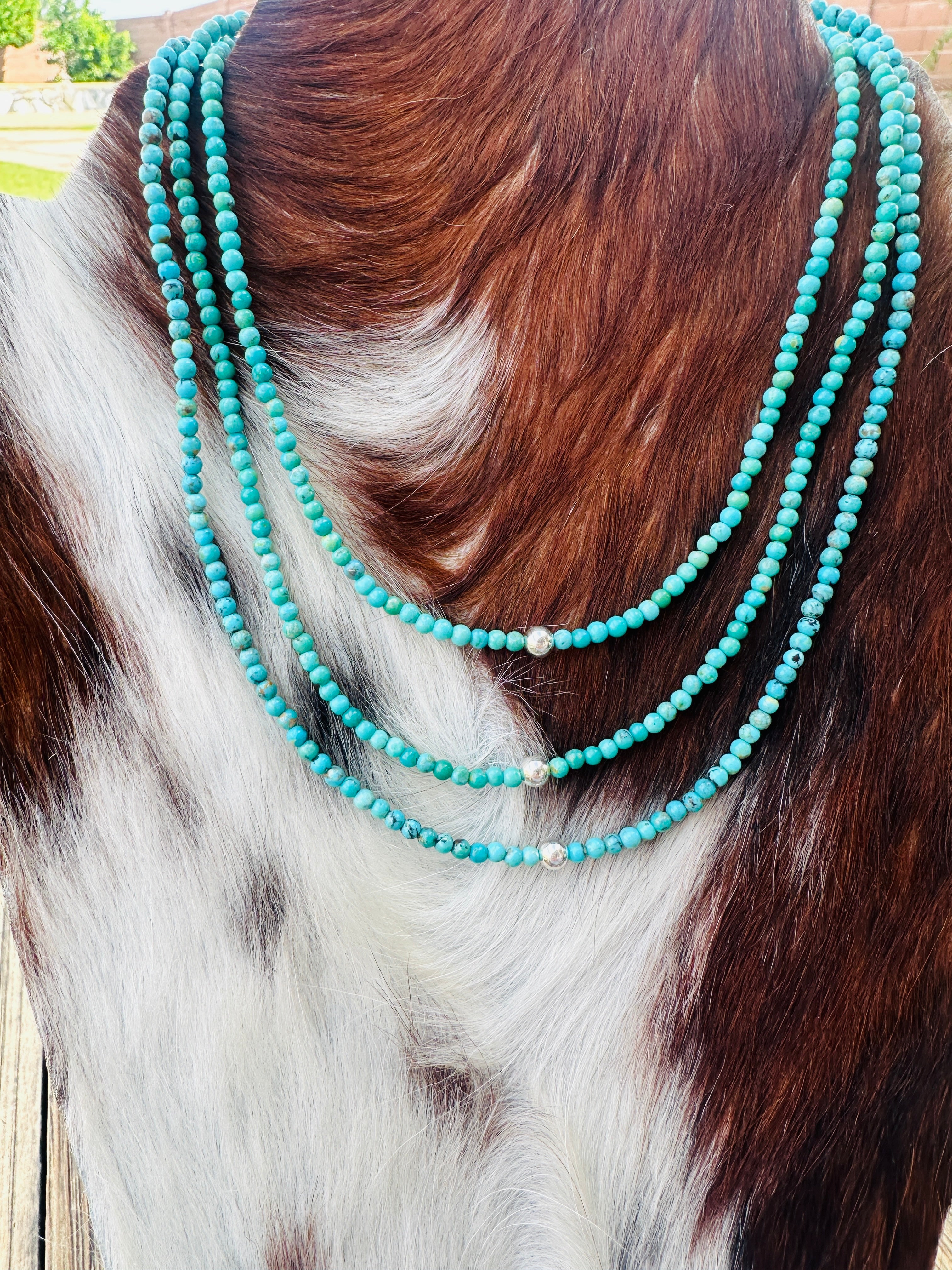 Handcrafted Turquoise & Sterling Silver Beaded 16” Necklace