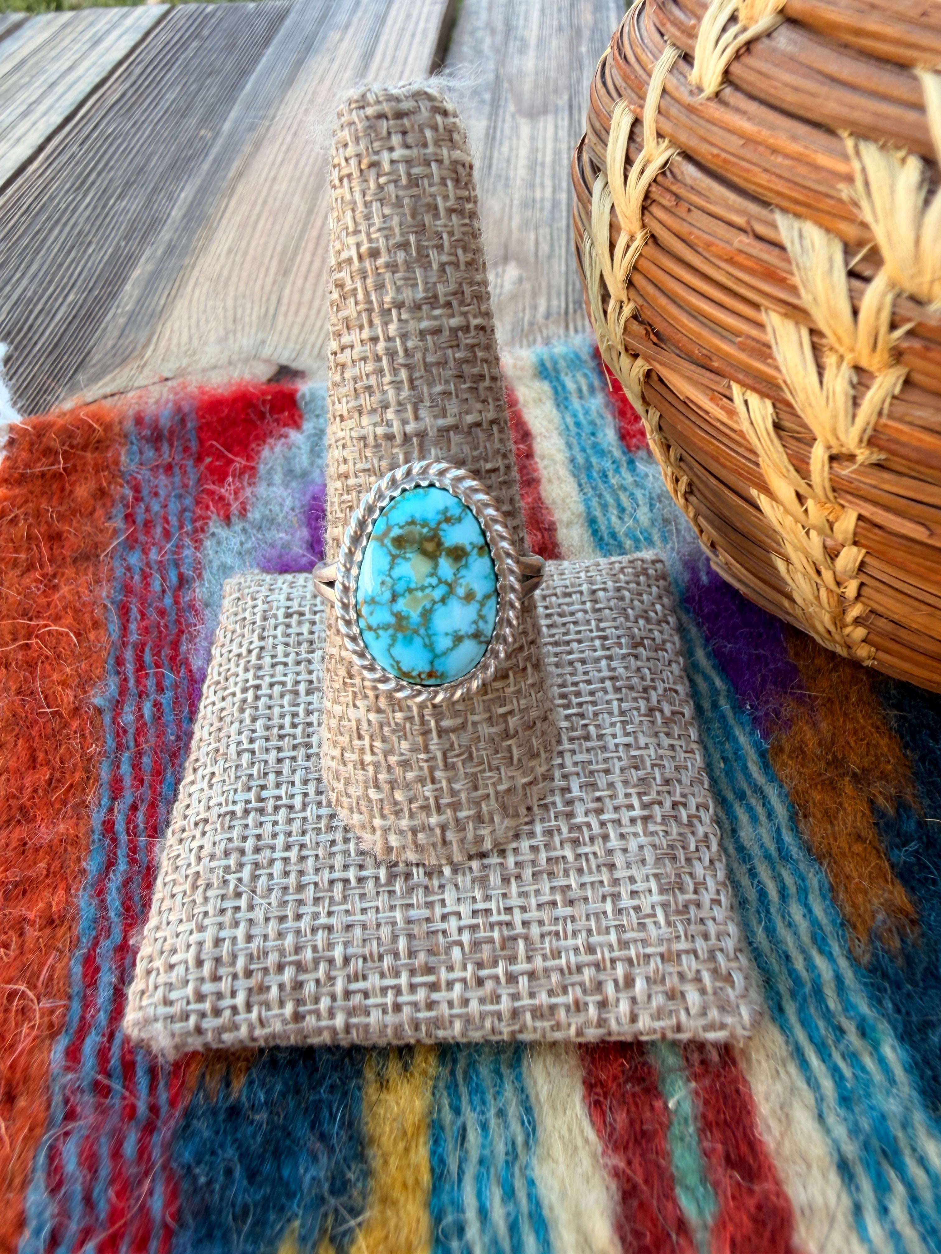 Handcrafted Turquoise & Sterling Silver Ring Size 10