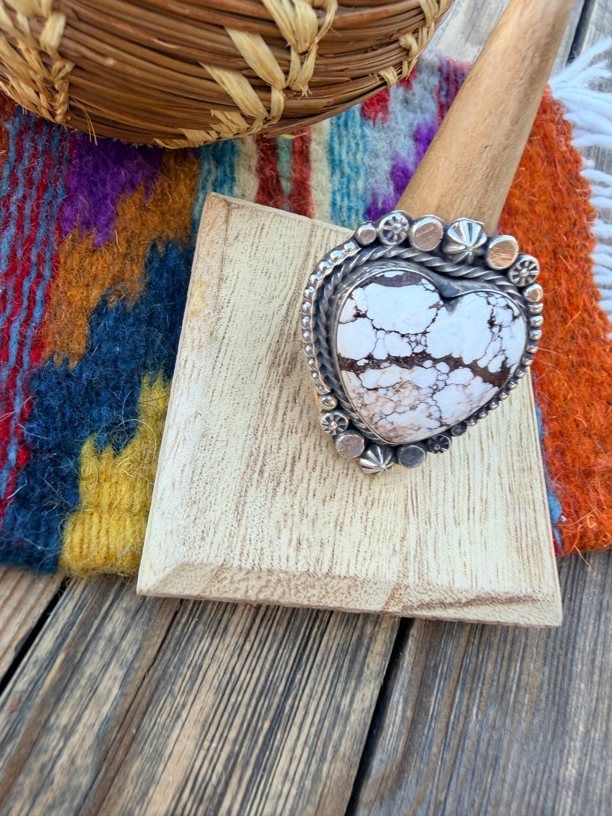 Handcrafted Wild Horse & Sterling Silver Heart Ring 9 by Rosella Paxson