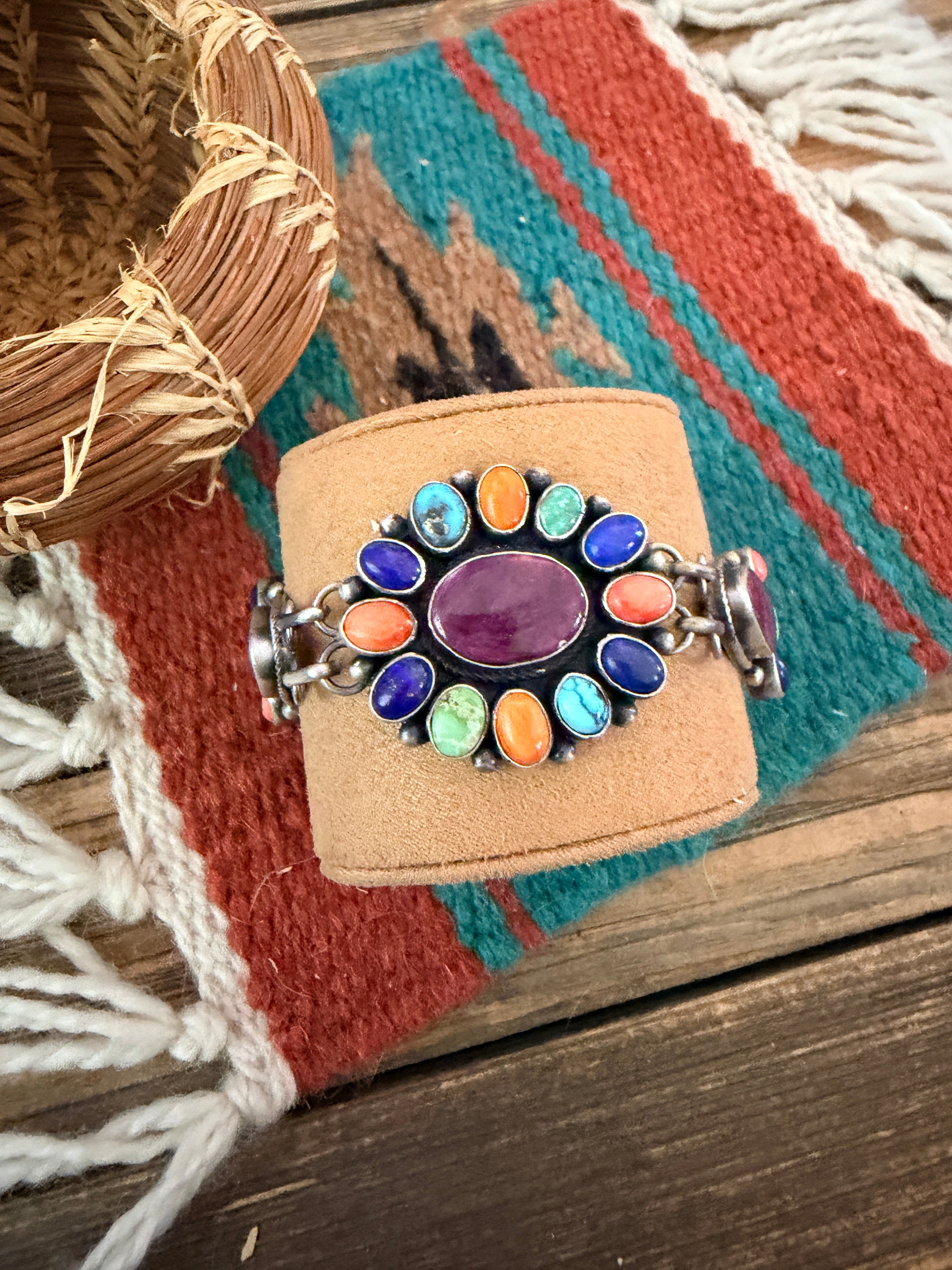 Handcrafted Sterling Silver & Multi Stone Cluster Link Bracelet by Betty Tom