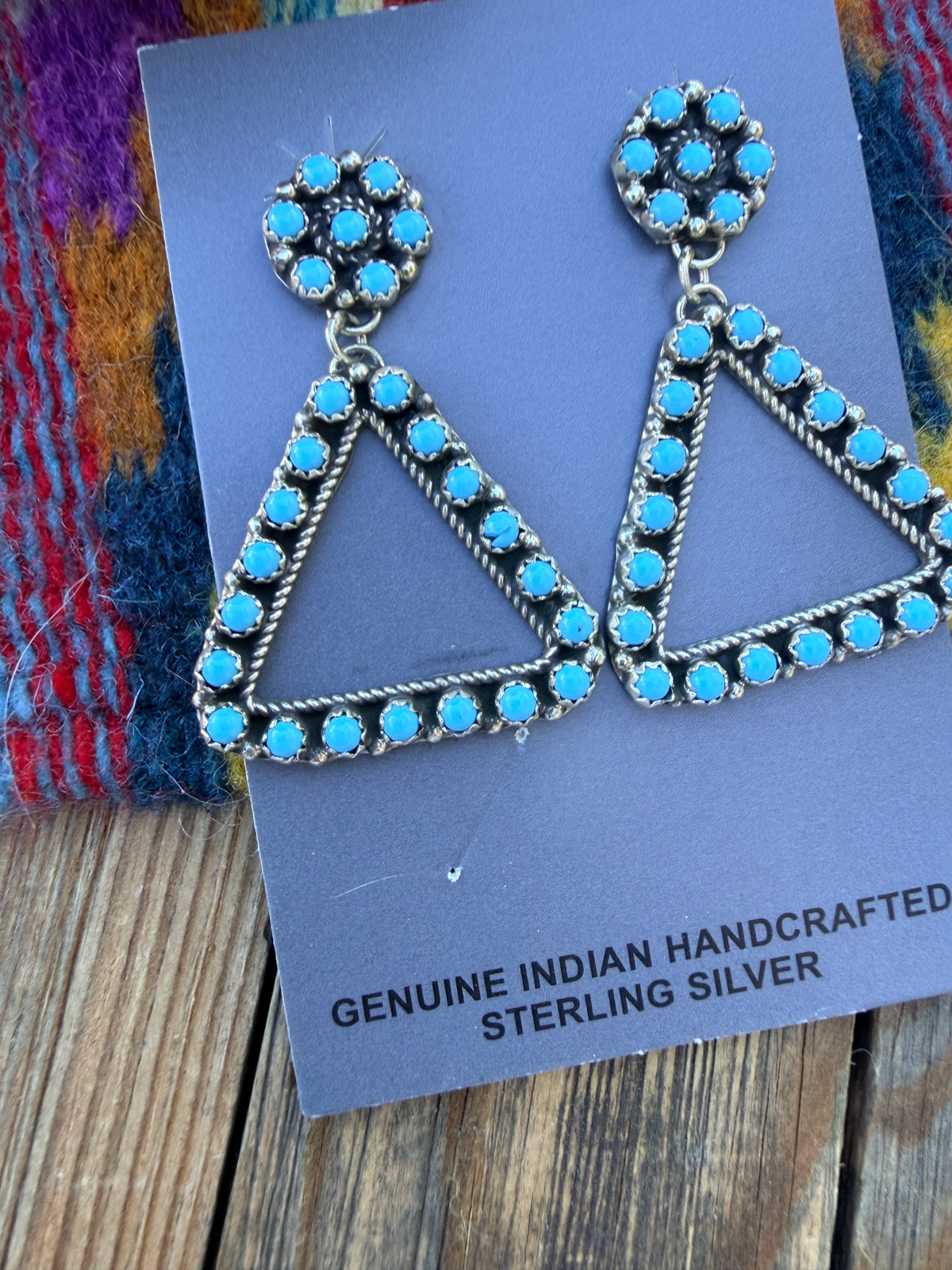 Handcrafted Sterling Silver & Turquoise Petit Point Dangle Earrings by Chester Charlie