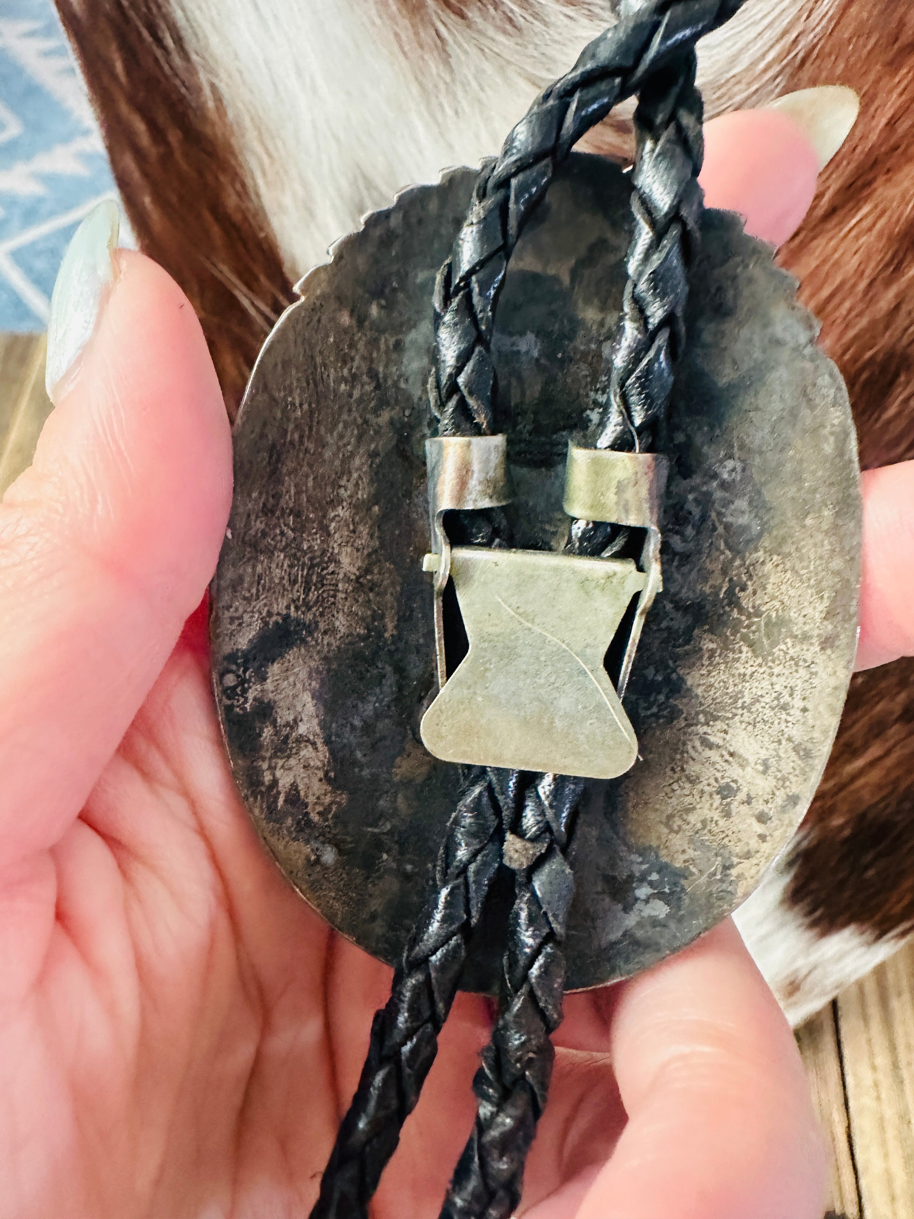 Handcrafted Vintage Old Pawn Sterling Silver, Turquoise & Coral Bolo Tie