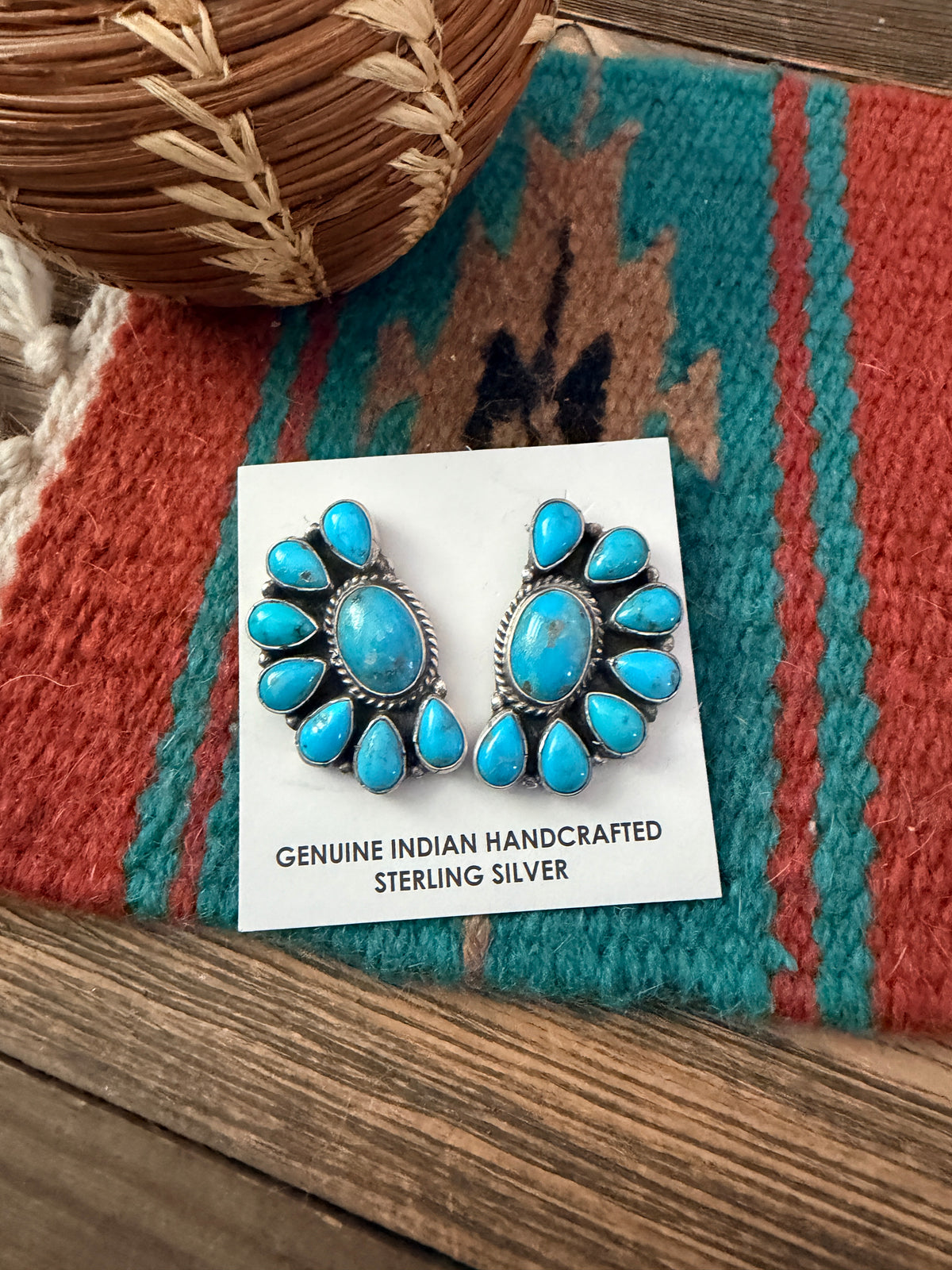 Handcrafted Turquoise & Sterling Silver Cluster Post Earrings by Marcella James