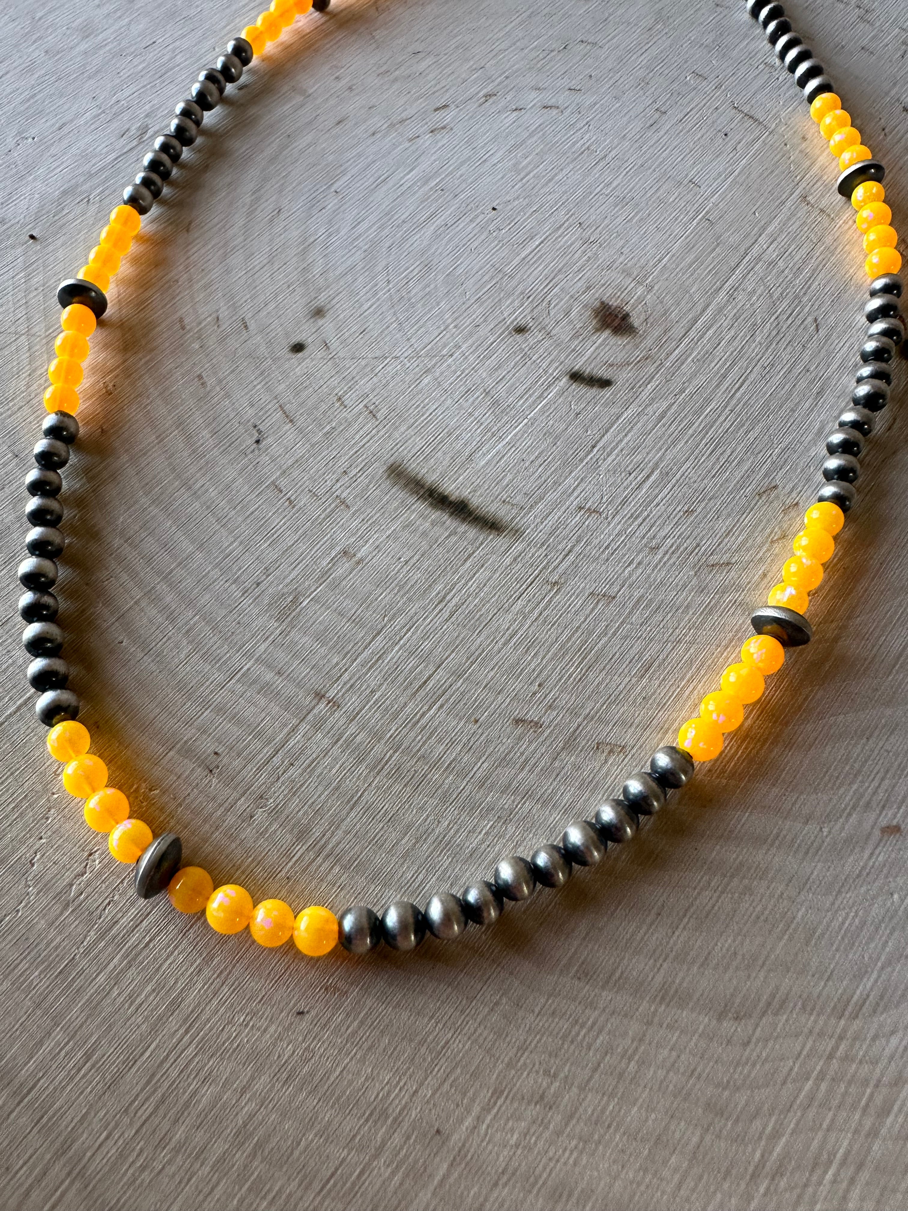 Handmade Handcrafted Pearl Style Sterling Silver, Orange Fire Opal Beaded Necklace