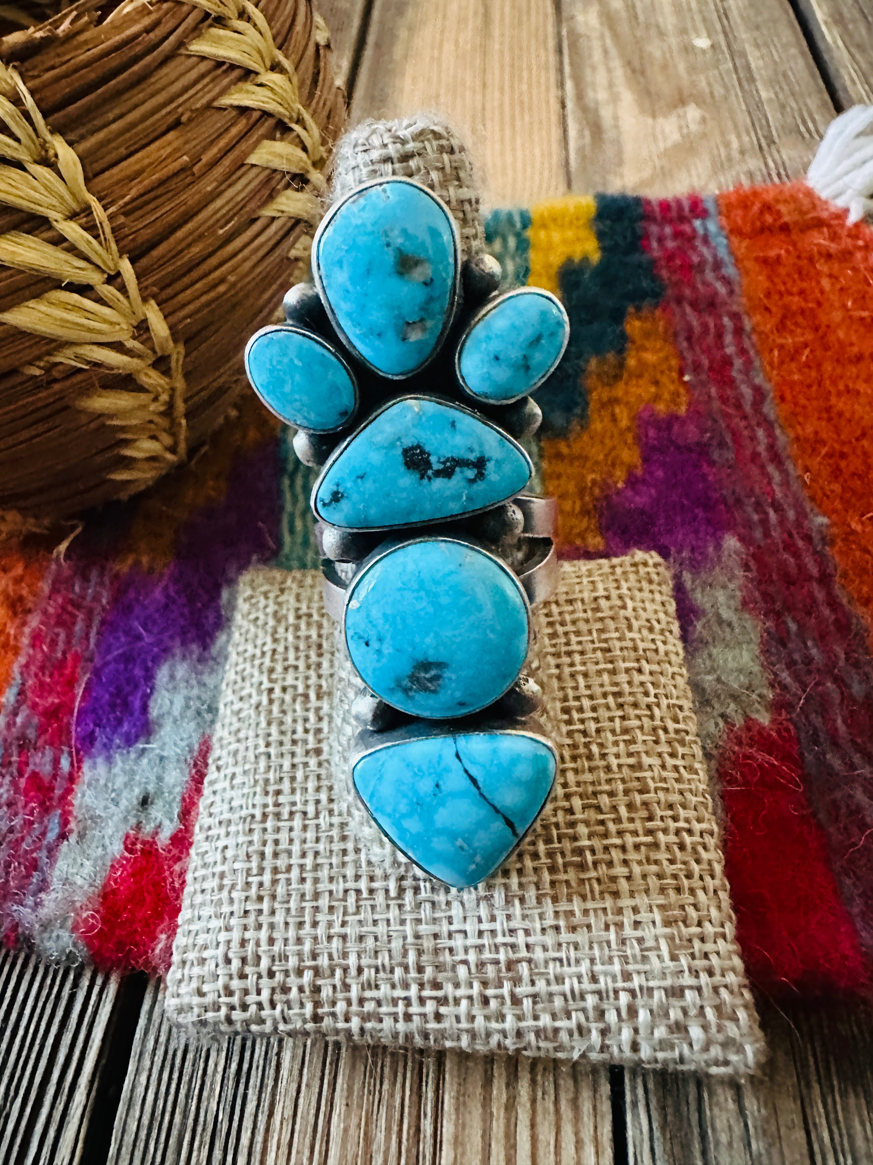 Handcrafted Turquoise & Sterling Silver Ring Size 9 by Blaine Yellowhorse