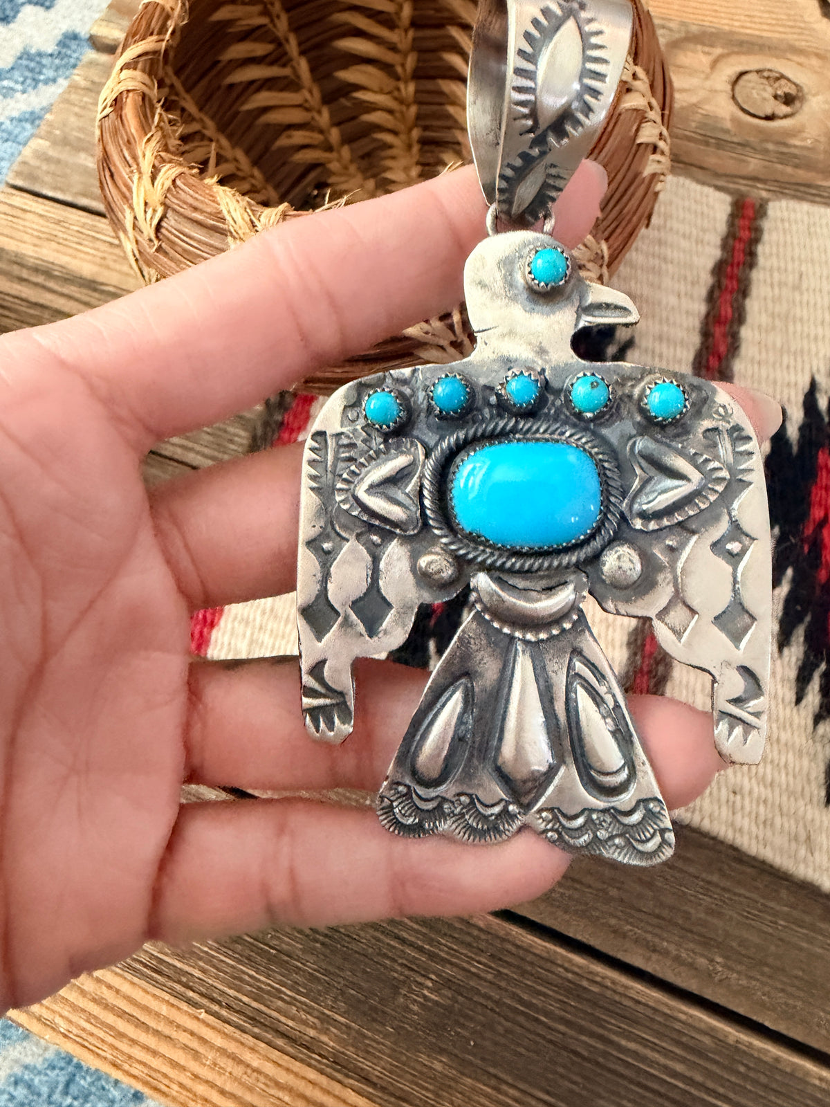 Handcrafted Turquoise & Sterling Silver Thunderbird Pendant by Richard Yazzie