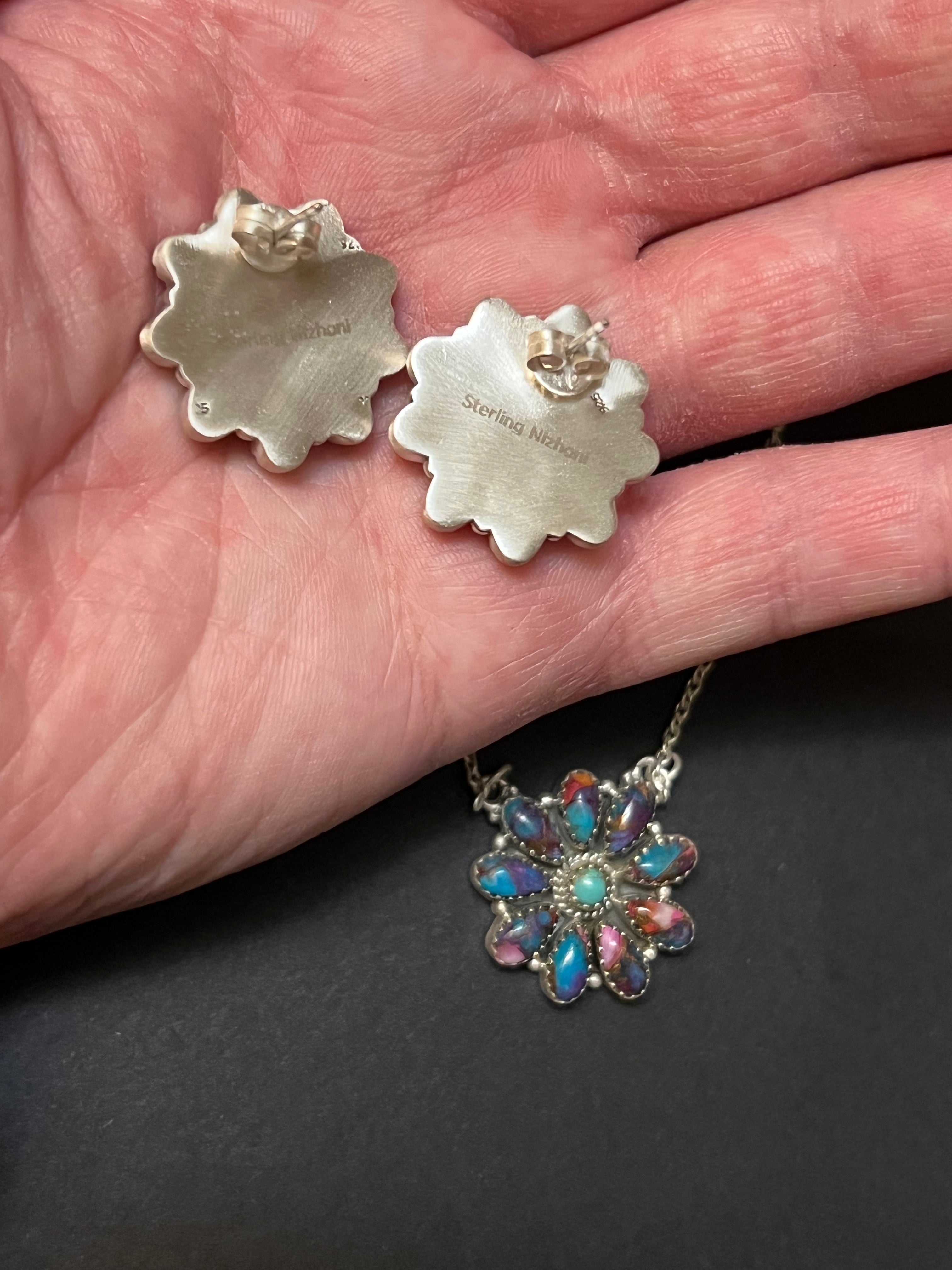 Handmade Sterling Silver Purple Dream Cluster Necklace & Earring Set