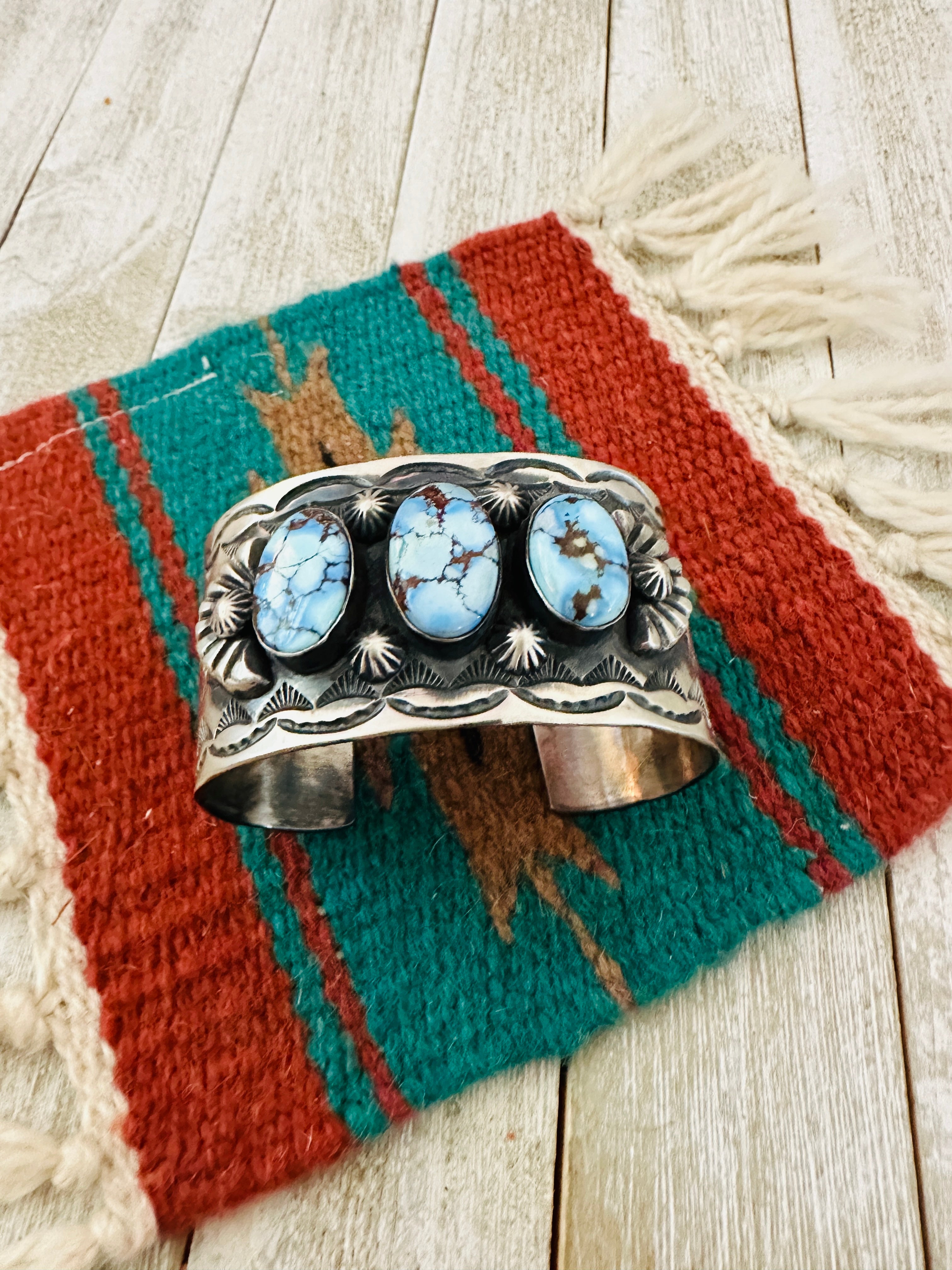Handcrafted Sterling Silver & Golden Hills Turquoise Cuff Bracelet by Chimney Butte /
