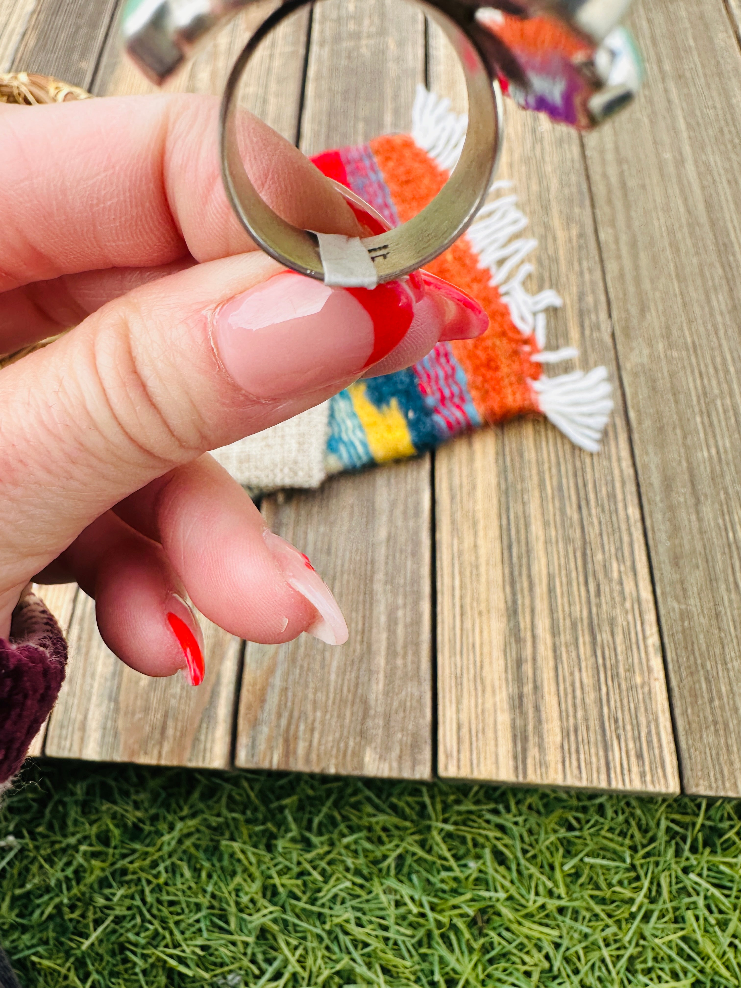 Handcrafted Turquoise & Sterling Silver Cluster Ring Size 7