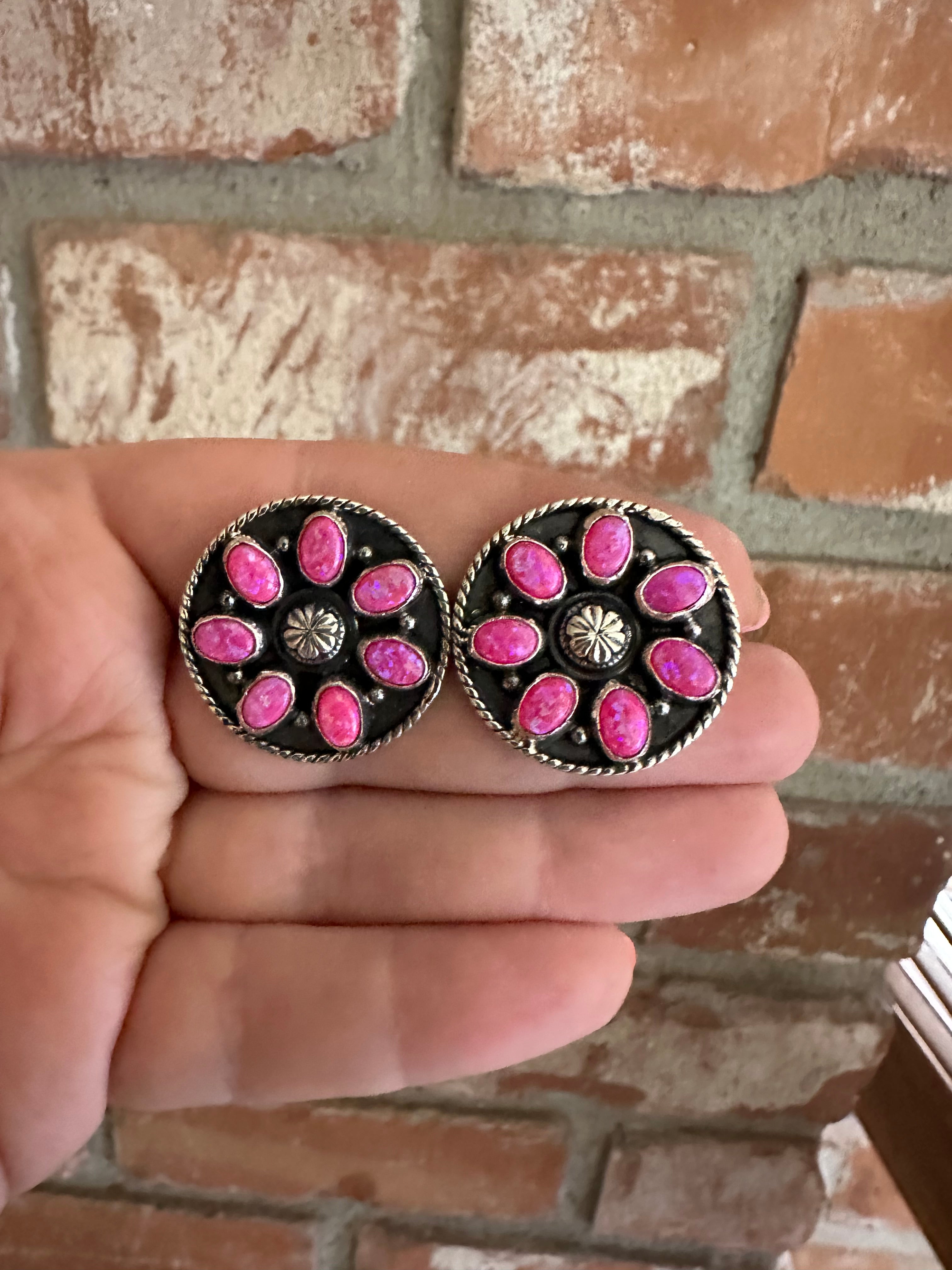 Handmade Hot Pink Fire Opal and Sterling Silver Earrings