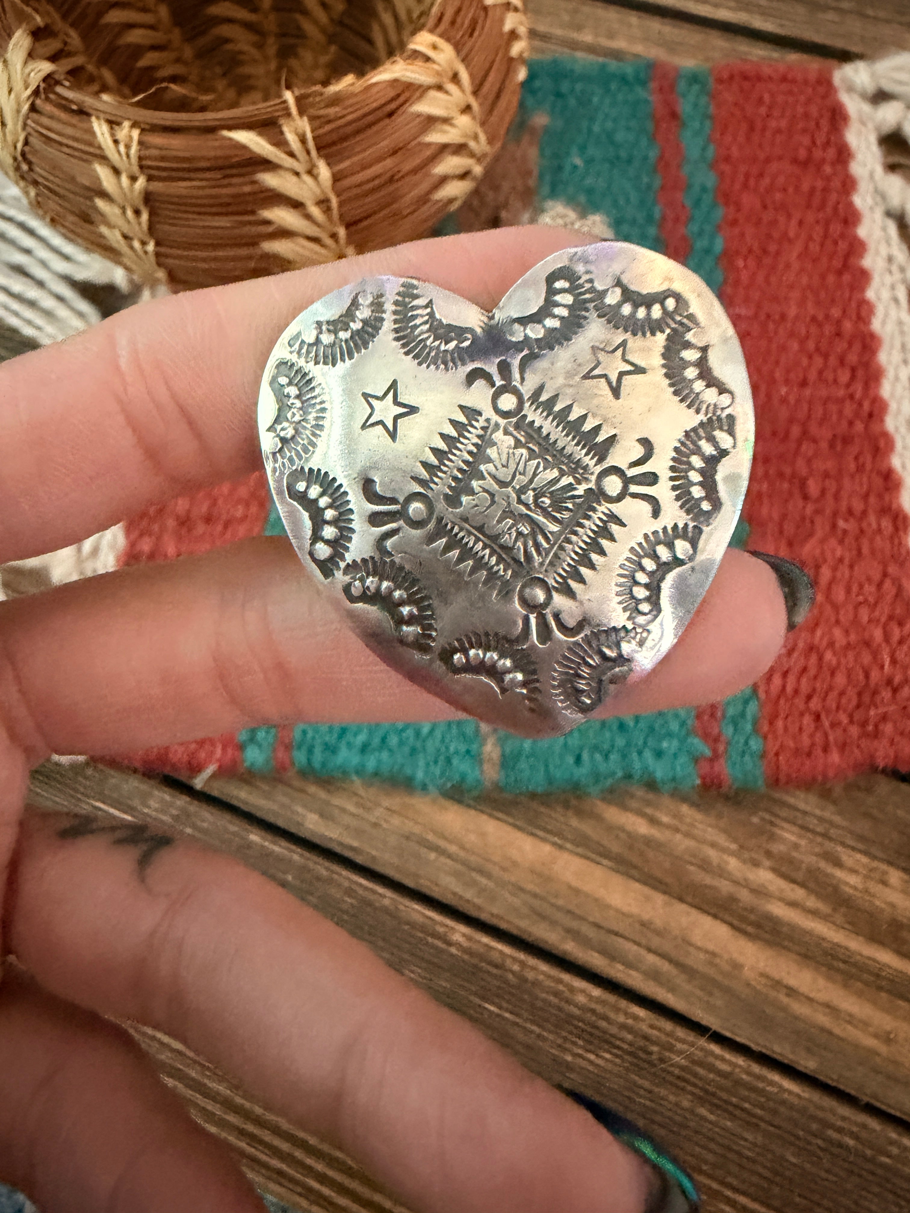 Handcrafted Sterling Silver Adjustable Heart Concho Ring by Vincent Platero