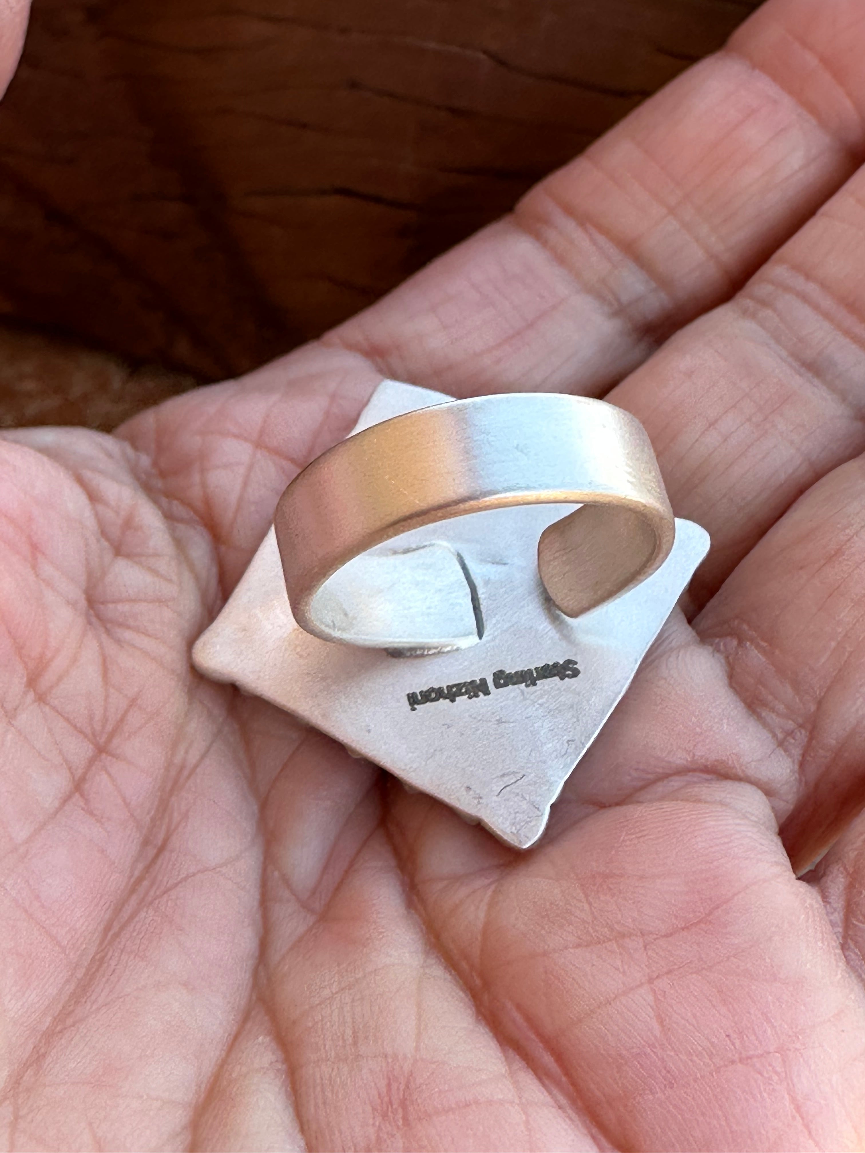 Beautiful Handmade Sterling Silver And Spice Square Adjustable Ring