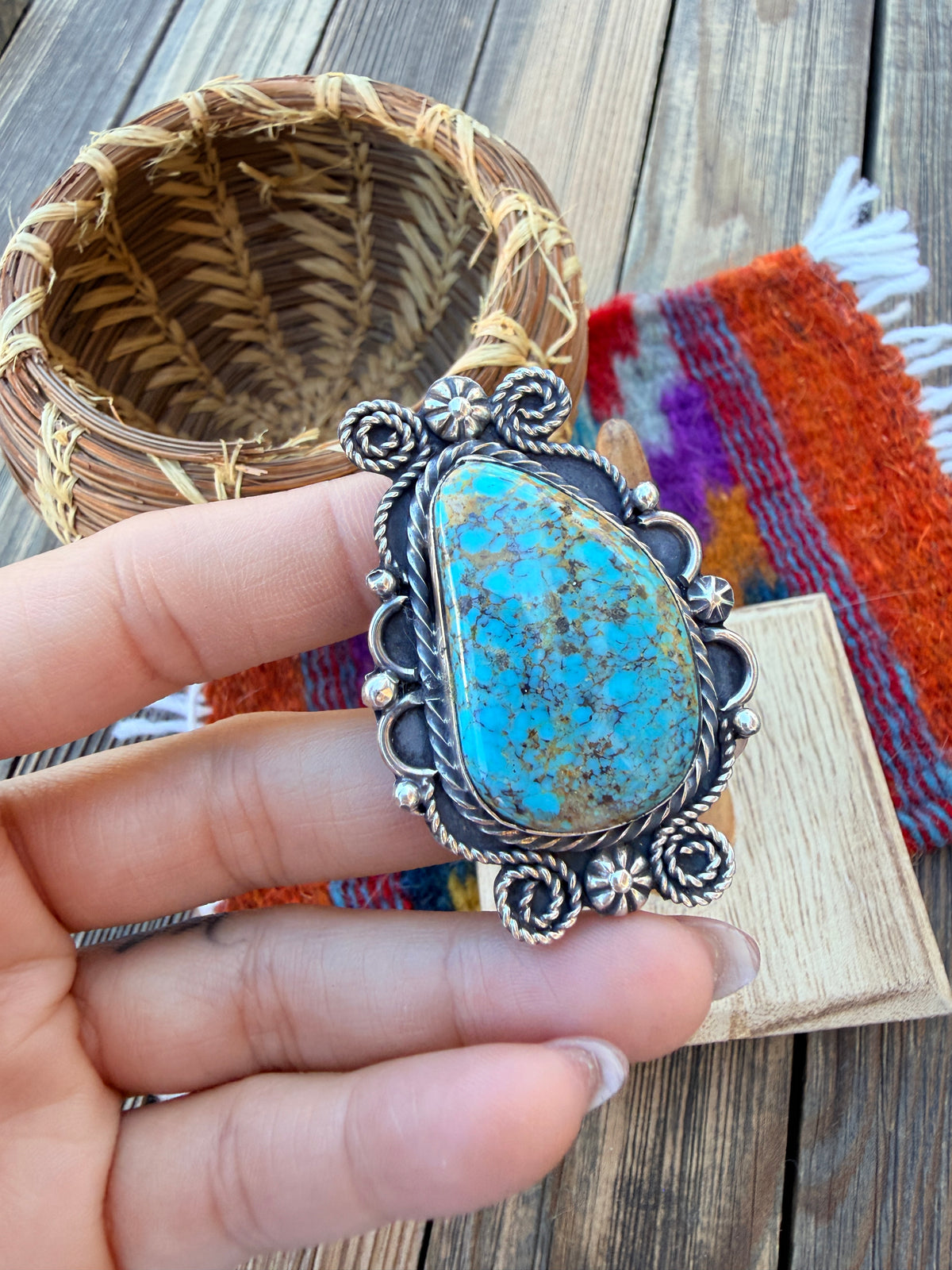 Handcrafted Royston Turquoise & Sterling Silver Ring 9 by Rosella Paxson