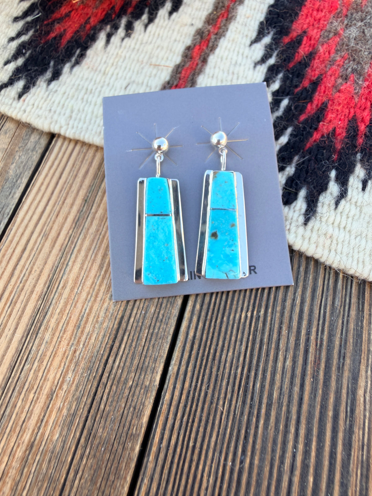 Handcrafted Turquoise & Sterling Silver Inlay Dangle Earrings by Brenda Pete