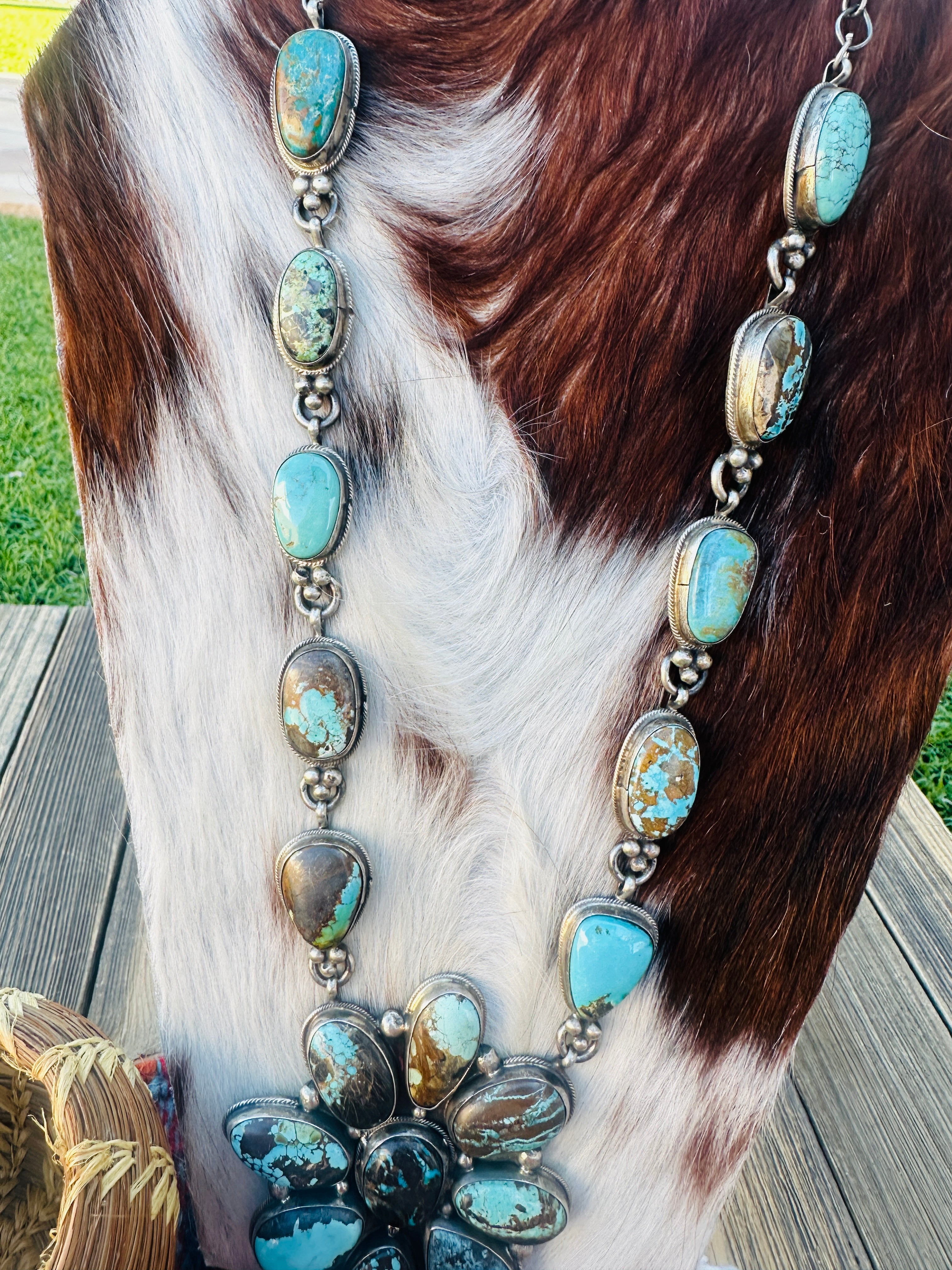 Handcrafted Royston Turquoise & Sterling Silver Cluster Necklace by Travis Jim