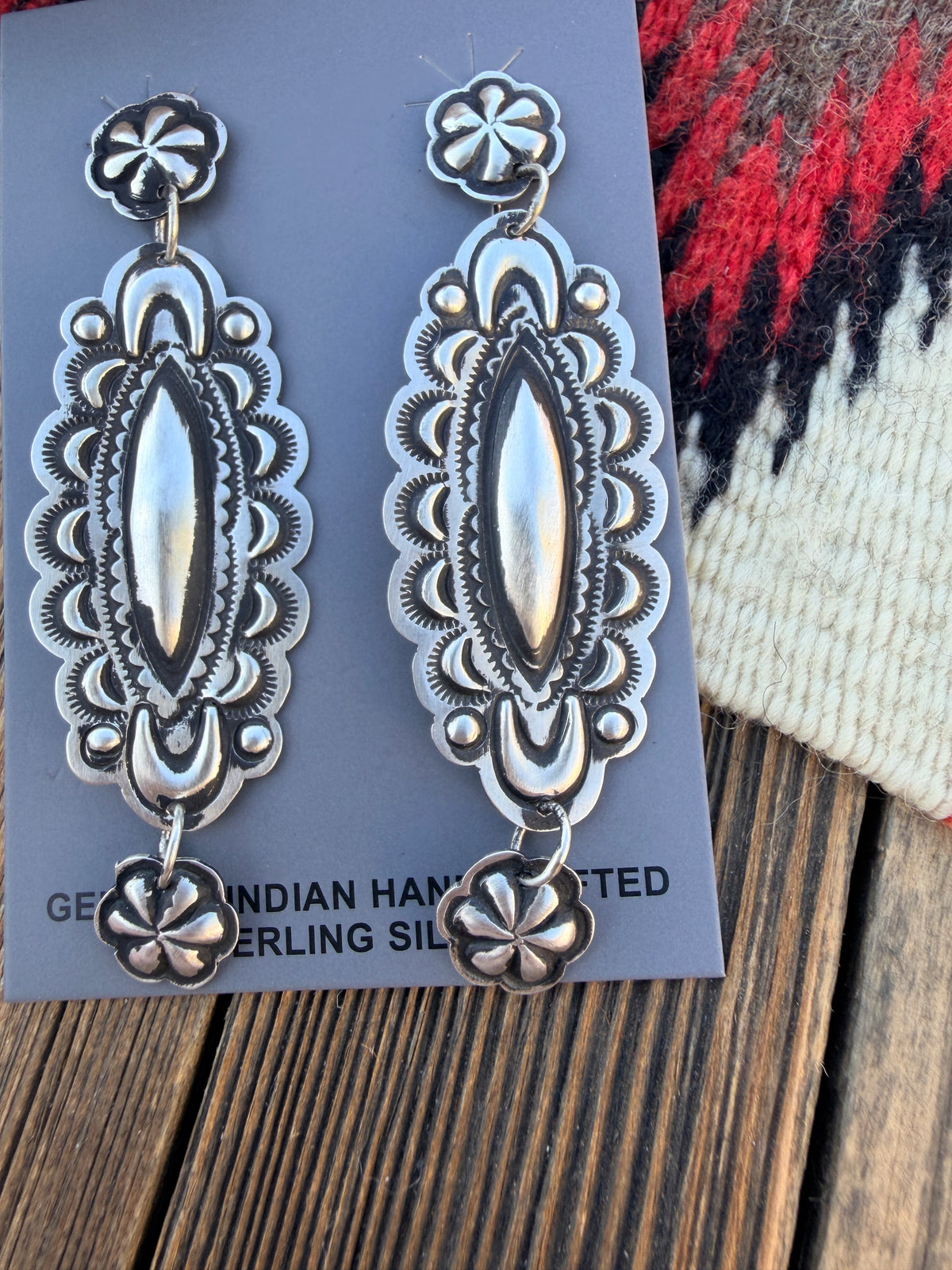 Handcrafted Sterling Silver Concho Dangle Earrings by Leander Tahe
