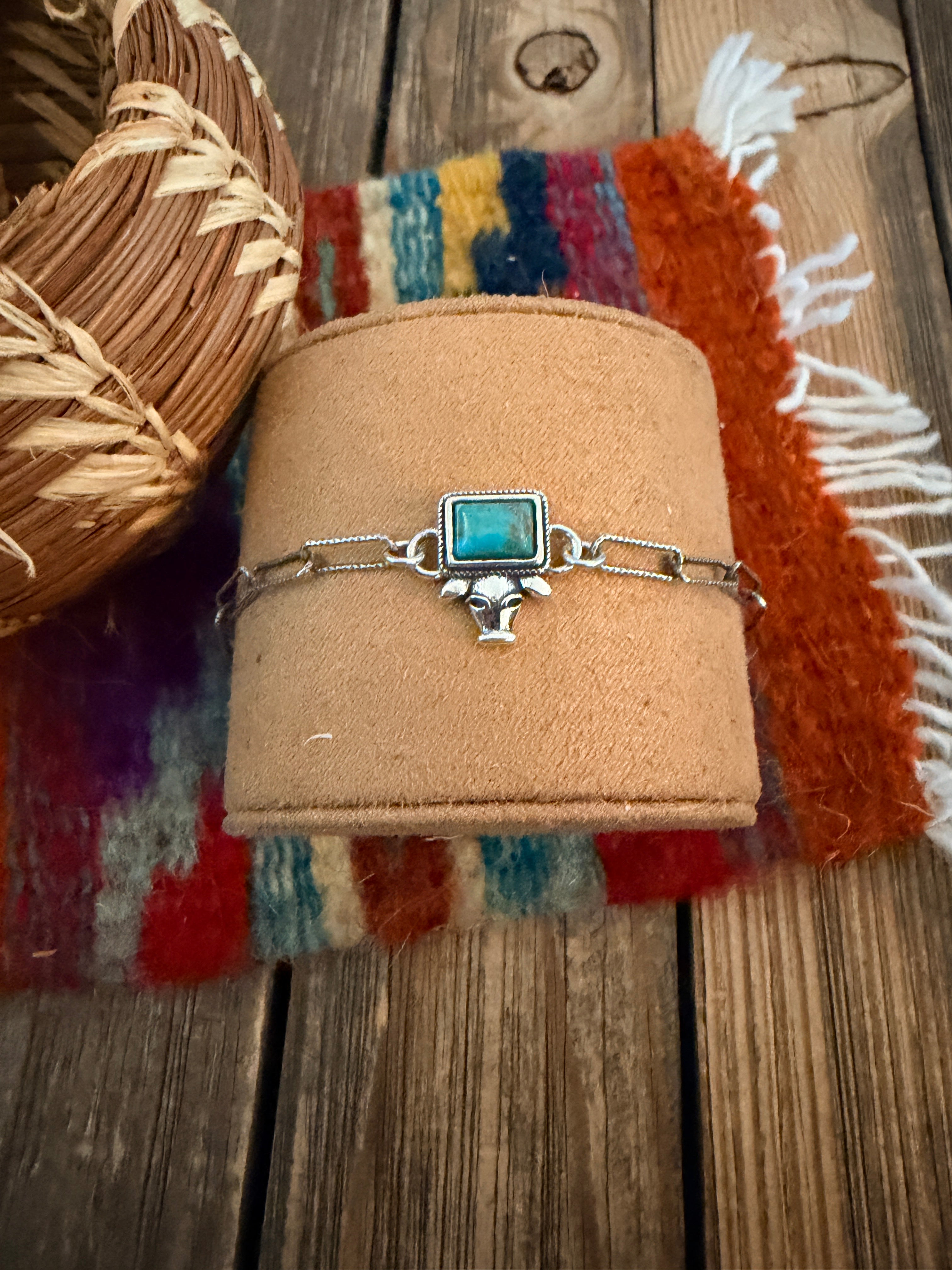 Handmade Kingman Turquoise & Sterling Silver Cow Anklet